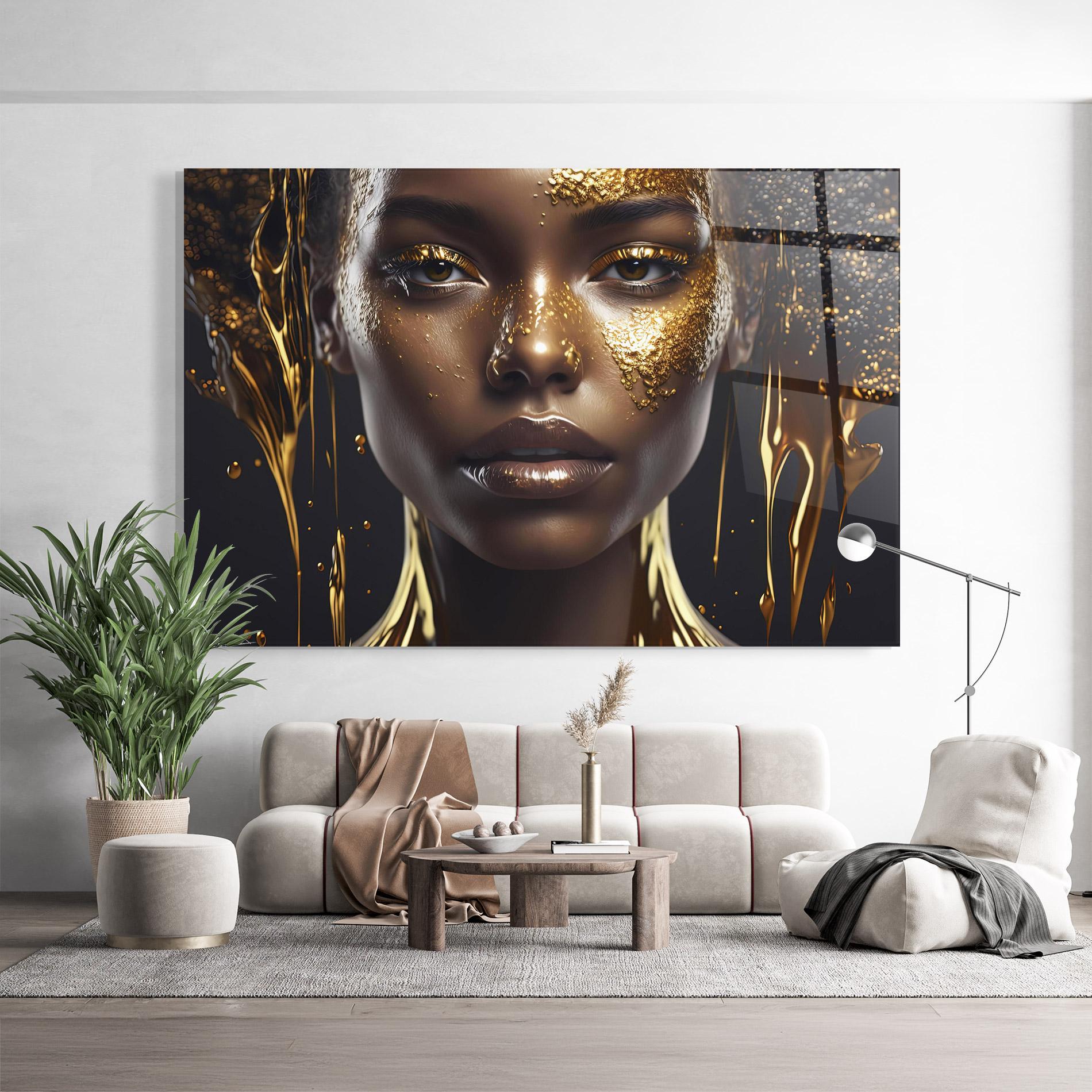 Glasbild Gold Portrait Falling mockup 9