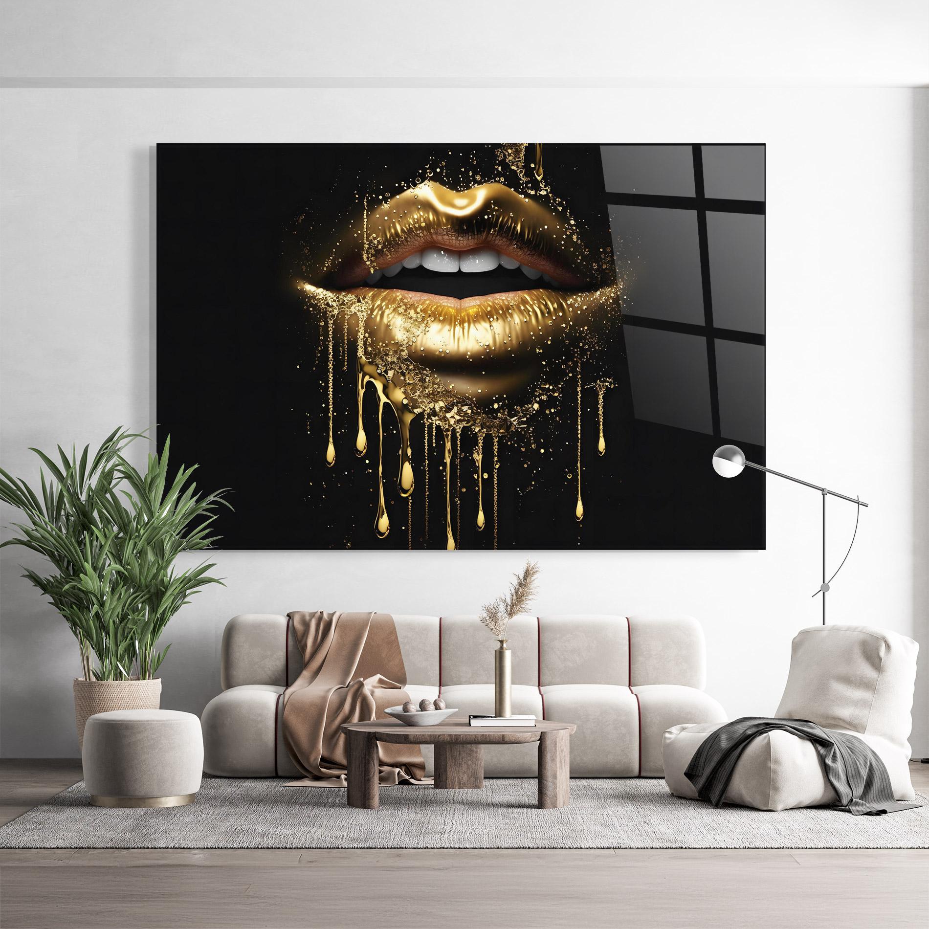 Glasbild Golden Luxury Lips mockup 9