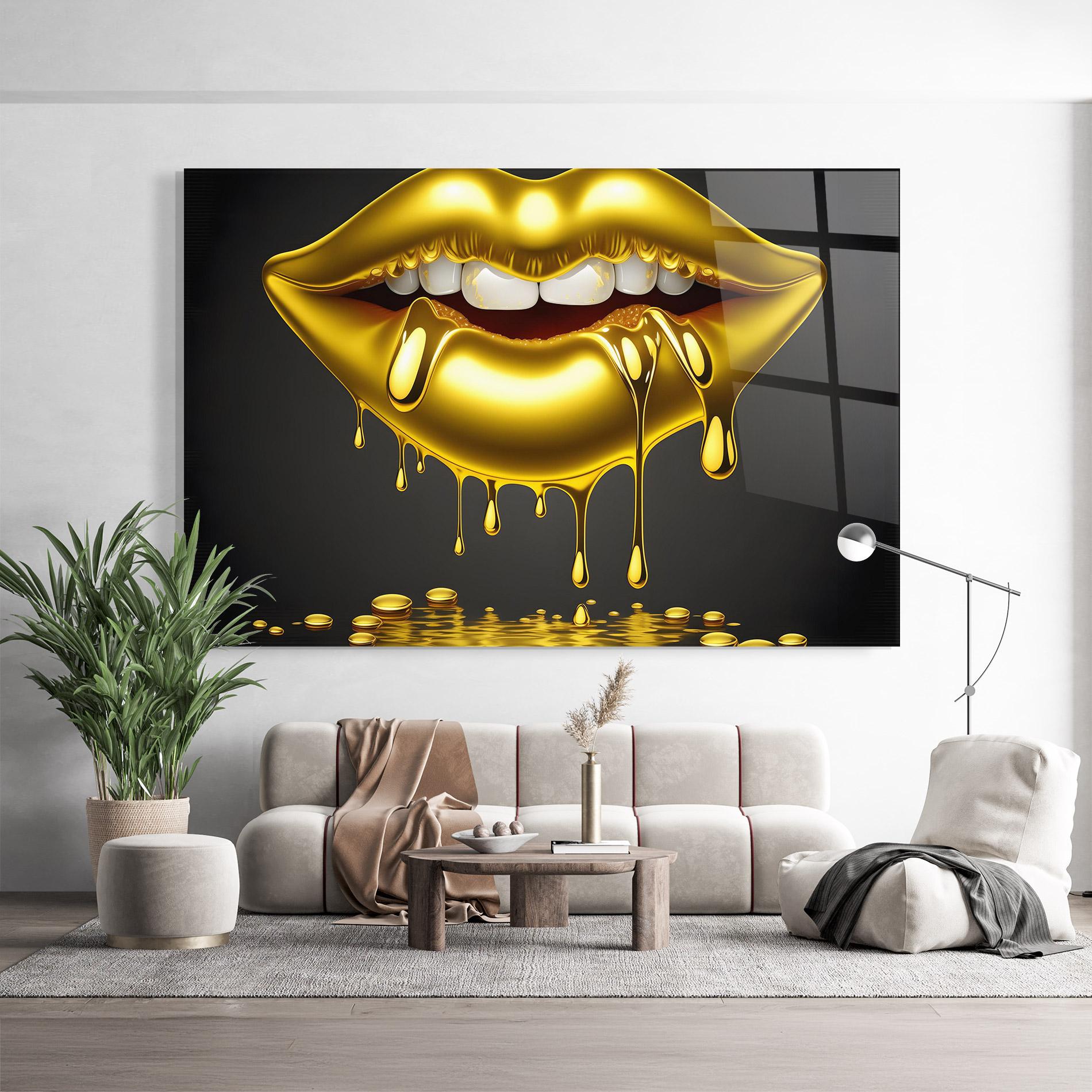Glasbild Pop Gold Lips mockup 9