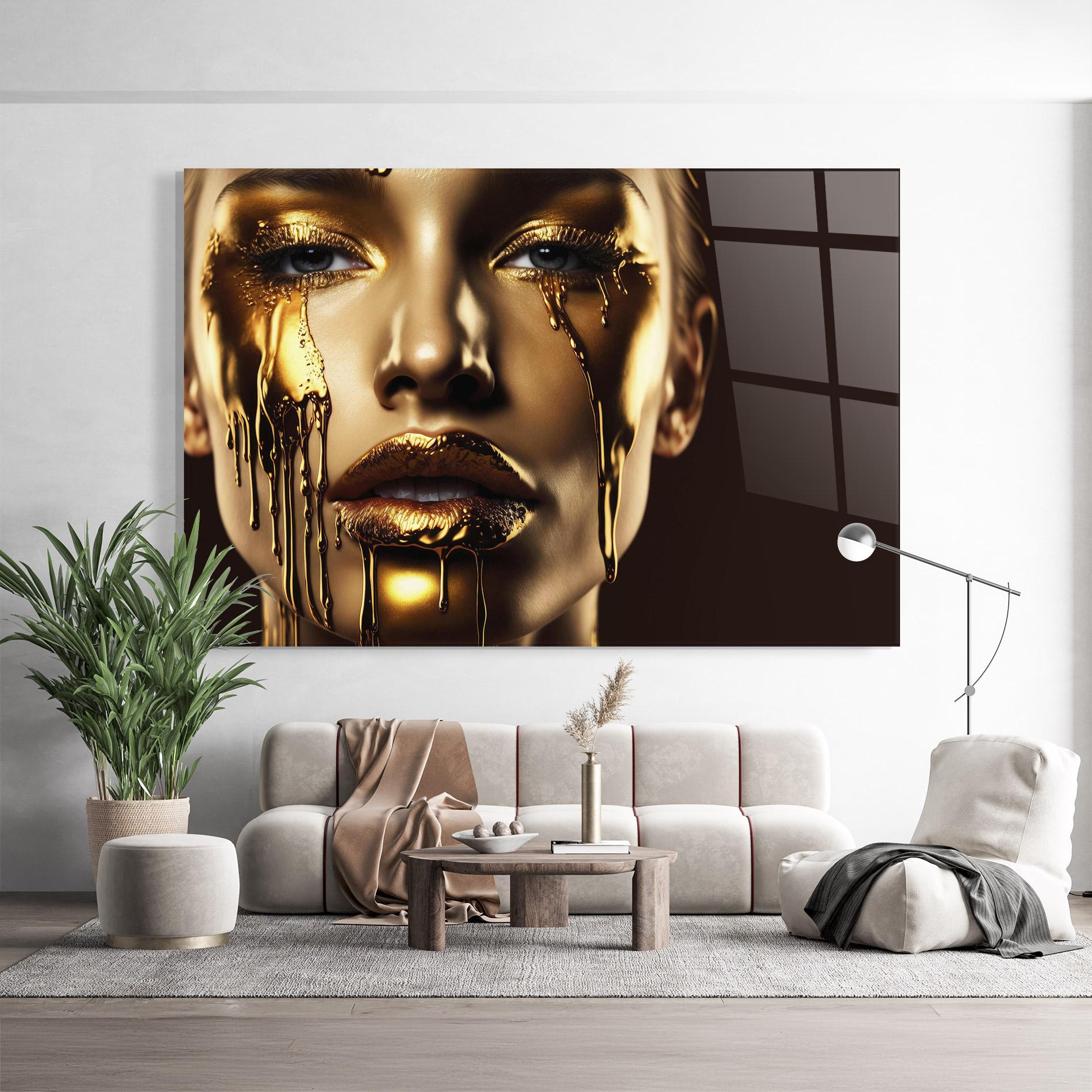 Glasbild Yellow Dripping Gold mockup 9