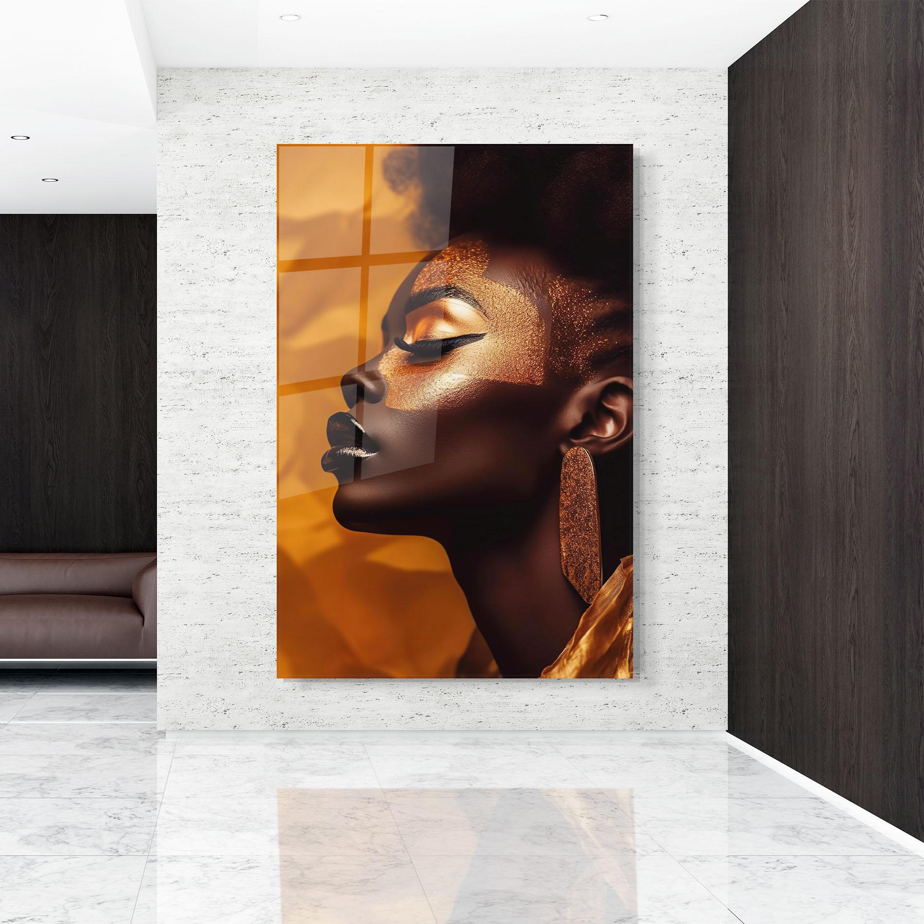Glasbild Fashion Gold Portrait mockup 9