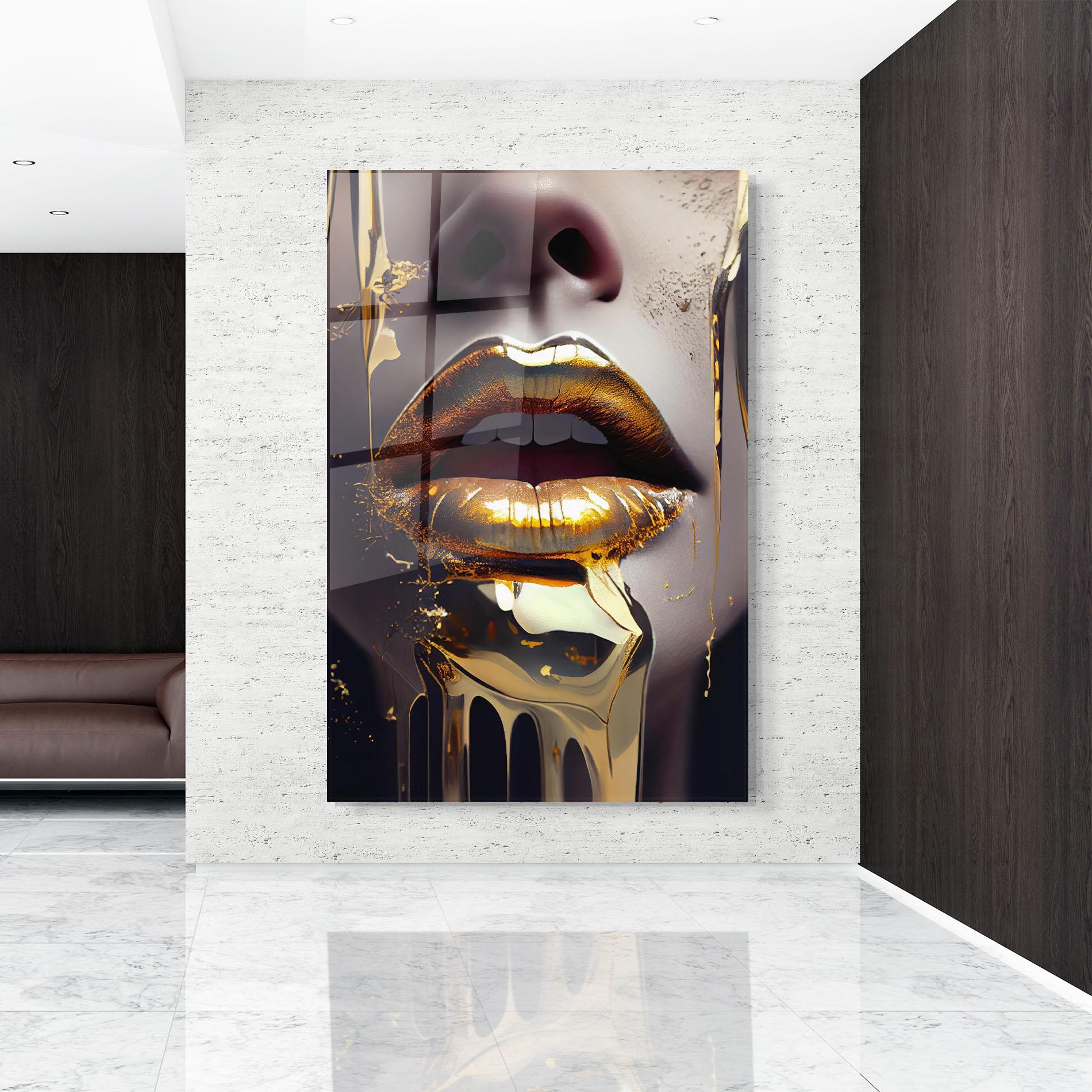 Glasbild Glamorous Gold Lips mockup 9