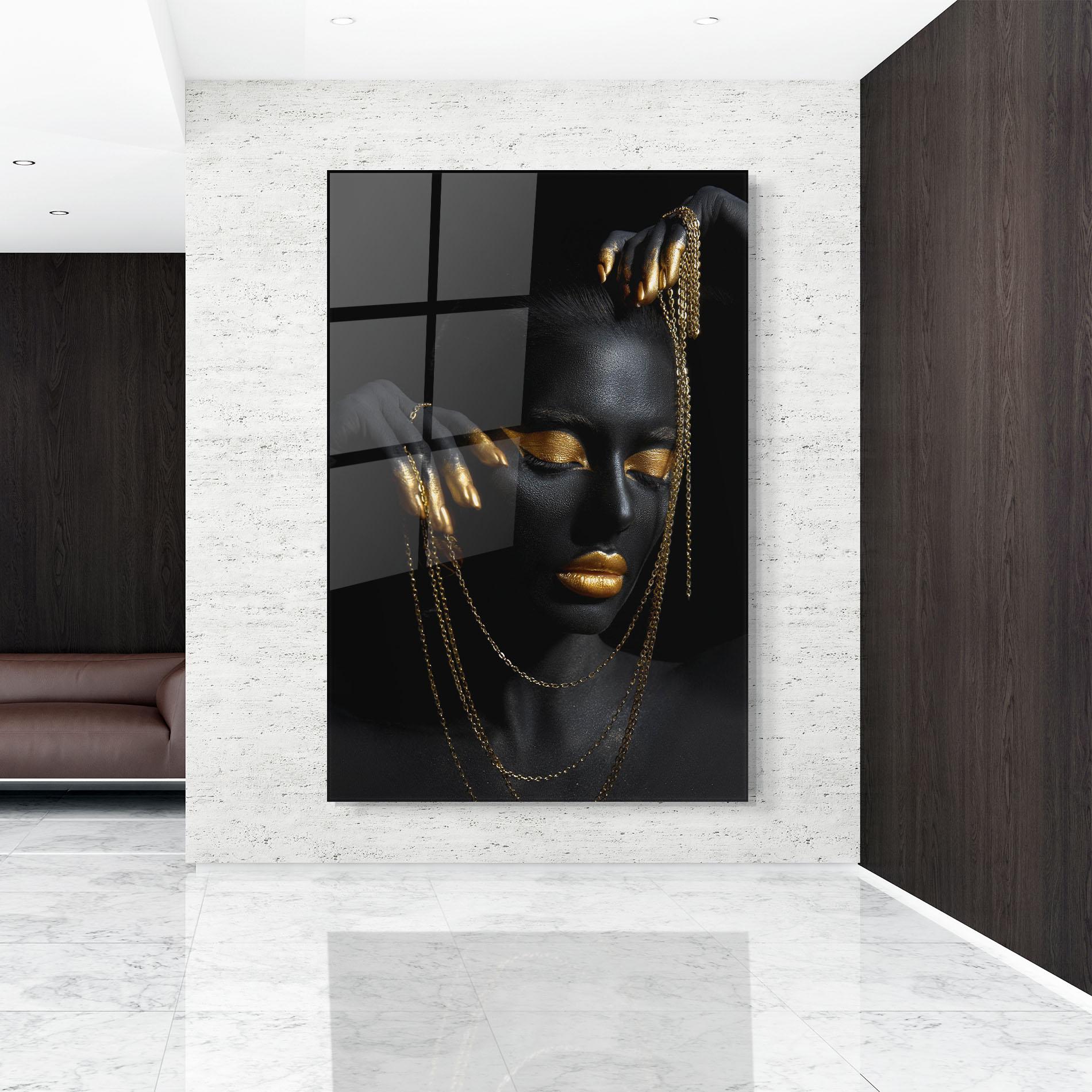 Glasbild Gold Black Skin mockup 9