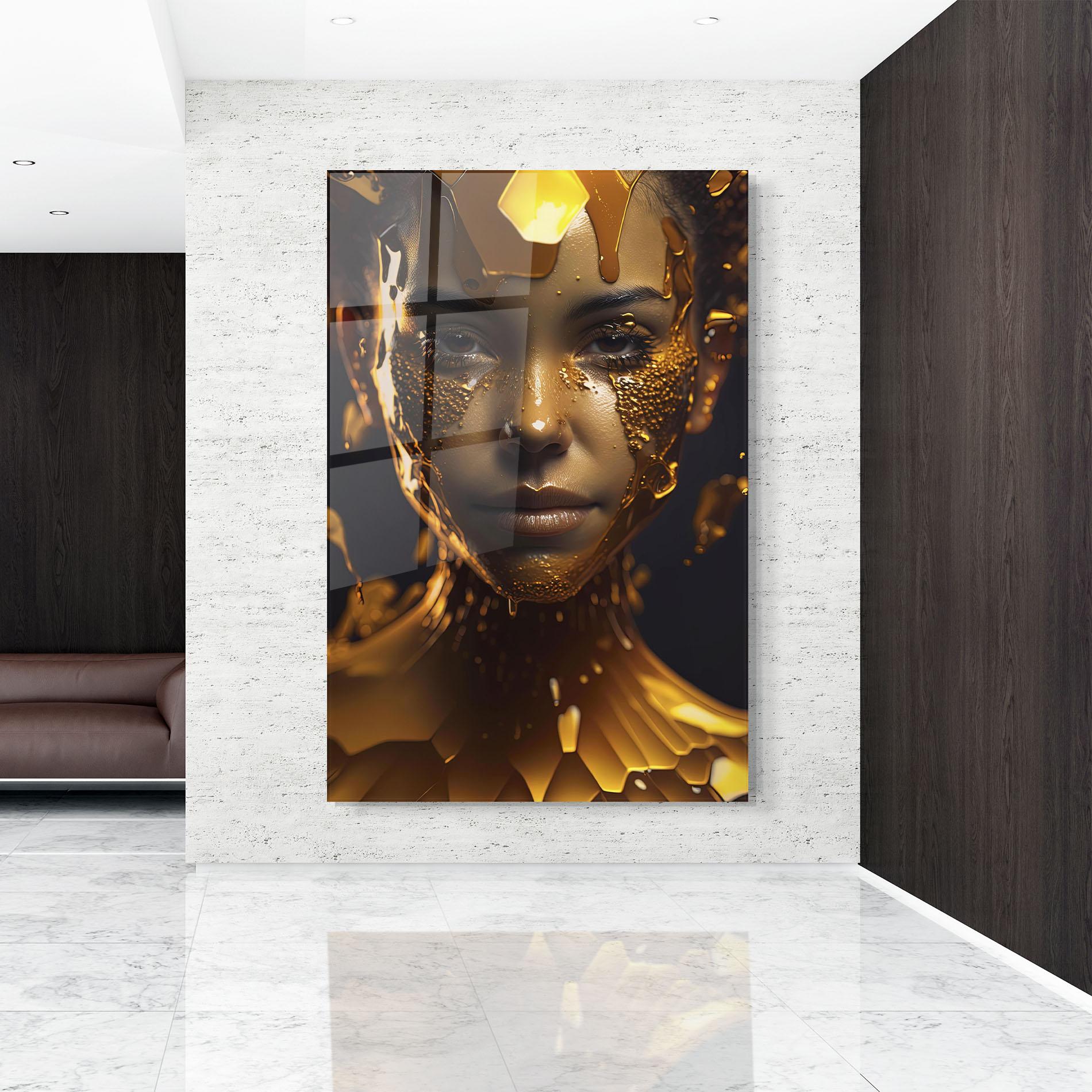 Glasbild Gold Honeycomb Girl mockup 9