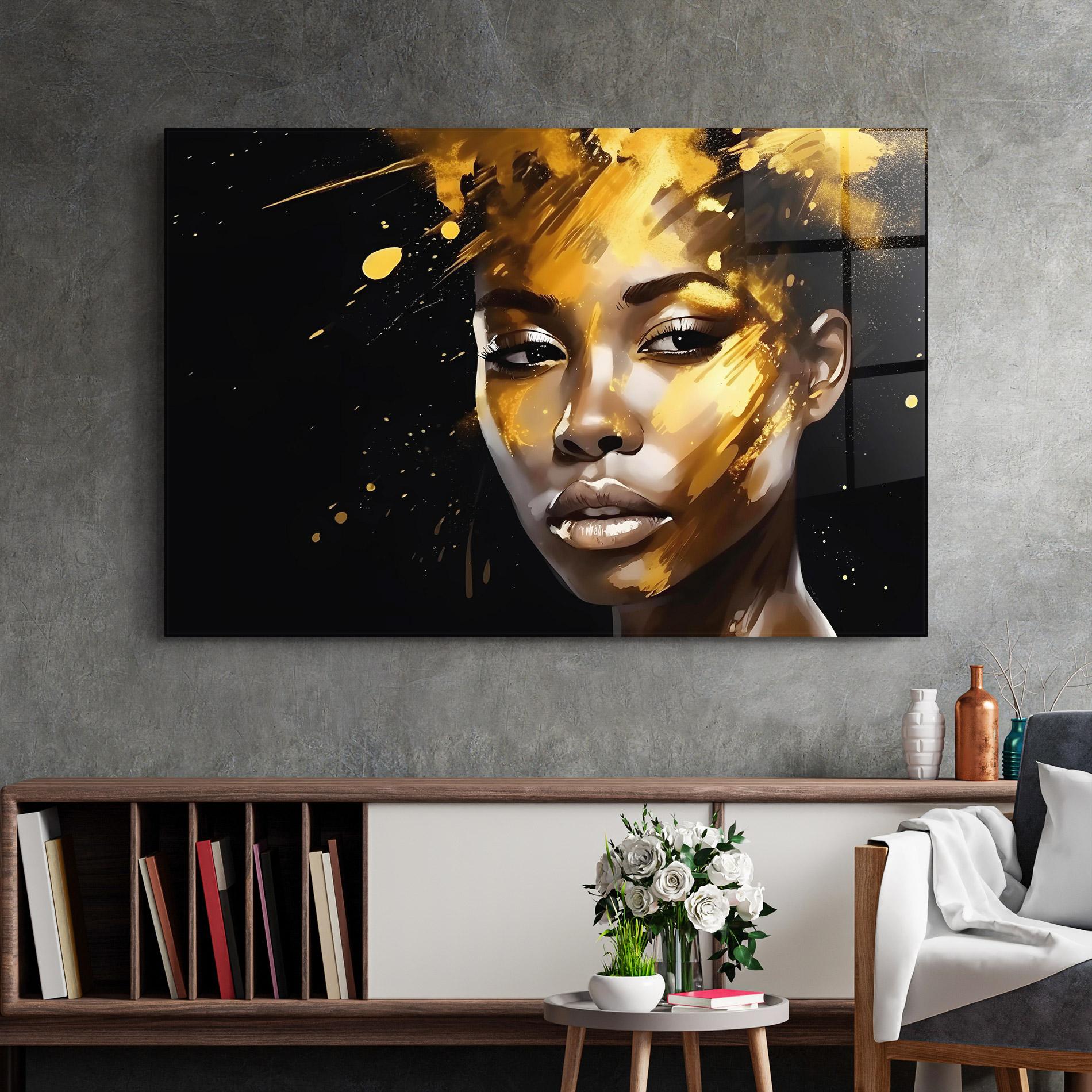 Glasbild African Gold Woman mockup 2