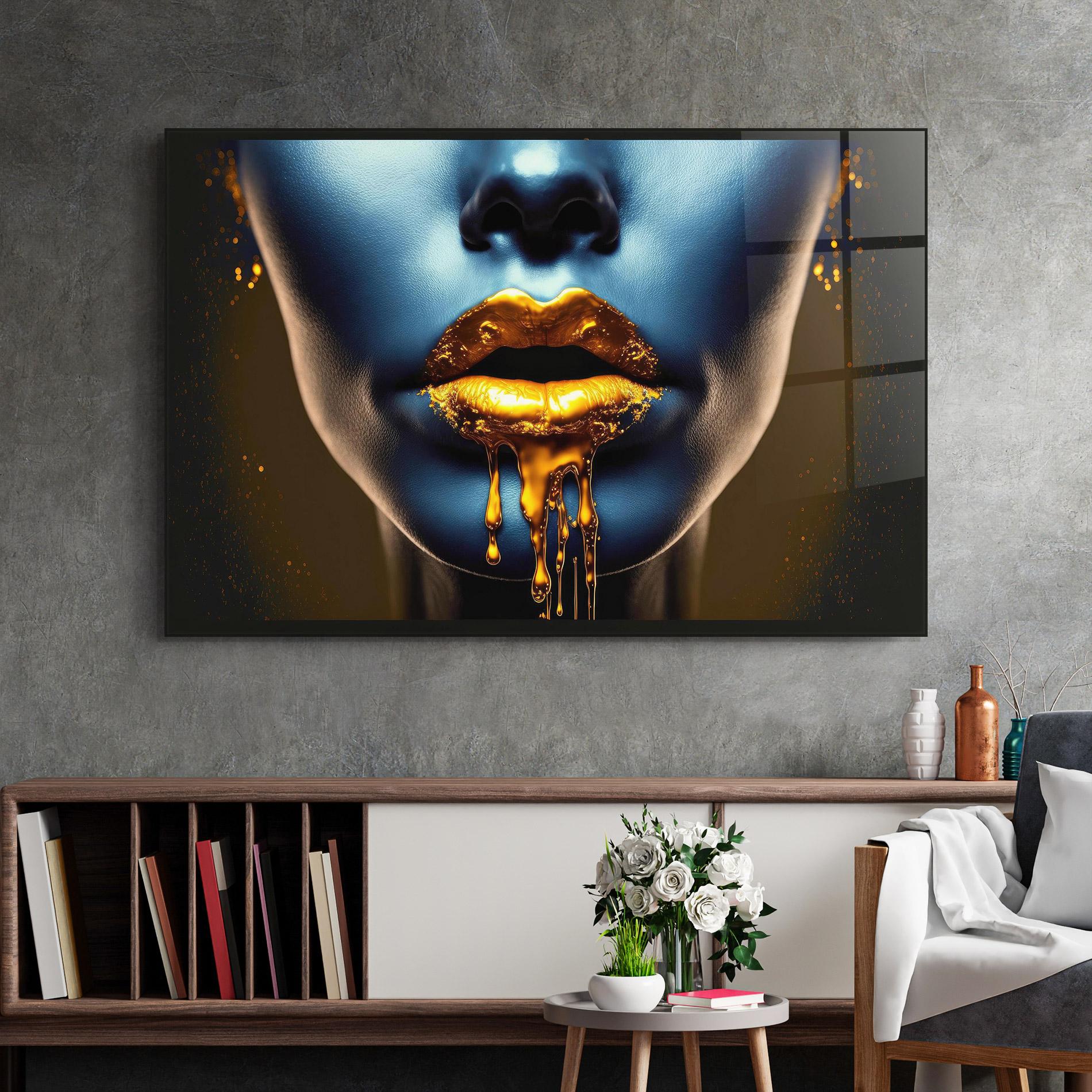 Glasbild Gold Liquid Blue mockup 2