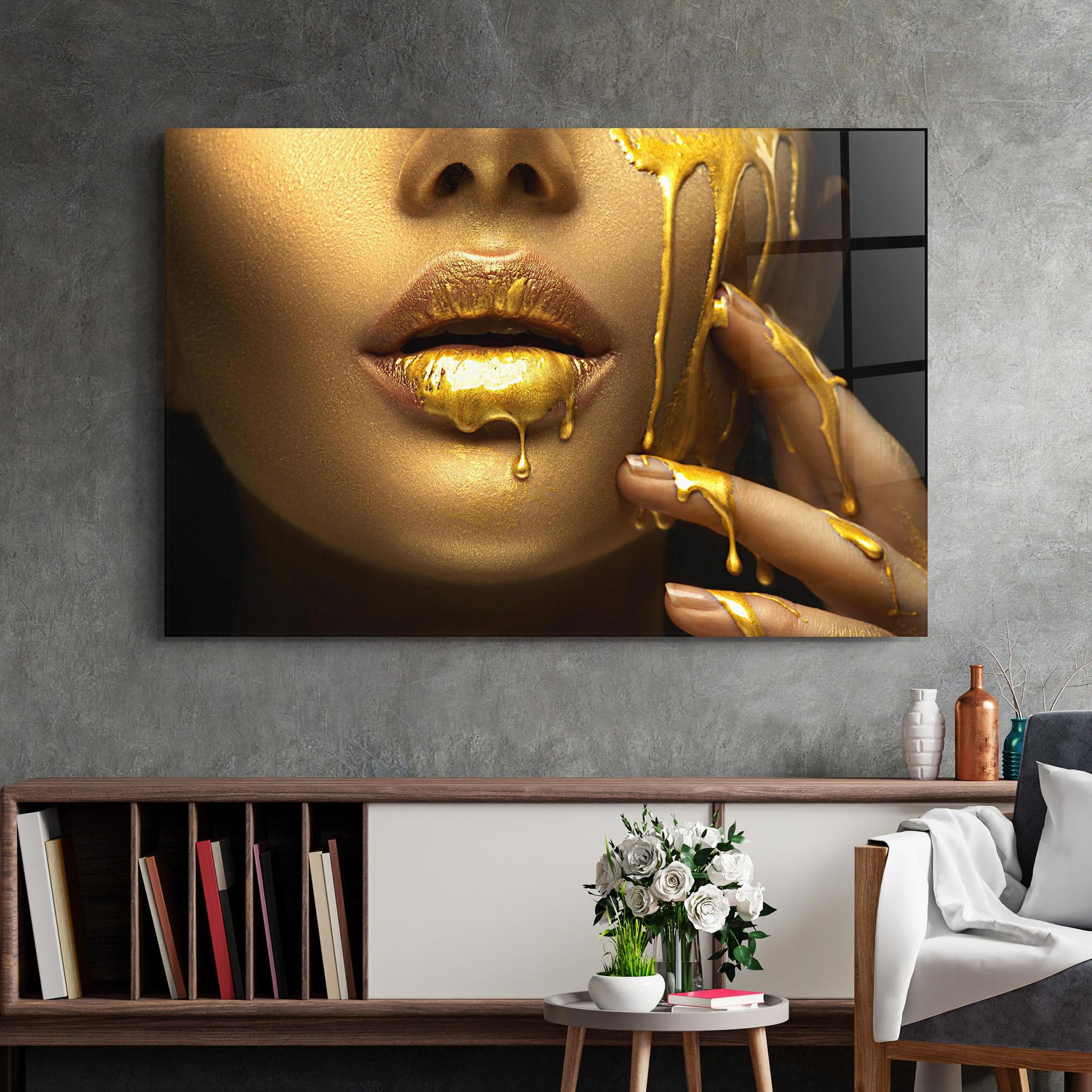 Glasbild Golden Lips mockup 2