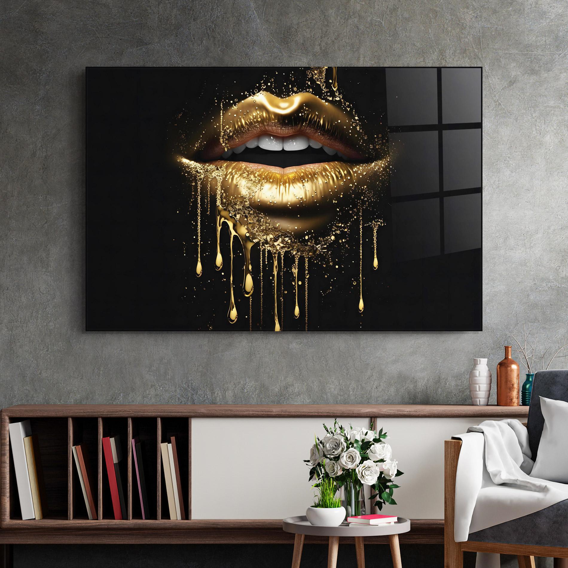 Glasbild Golden Luxury Lips mockup 2