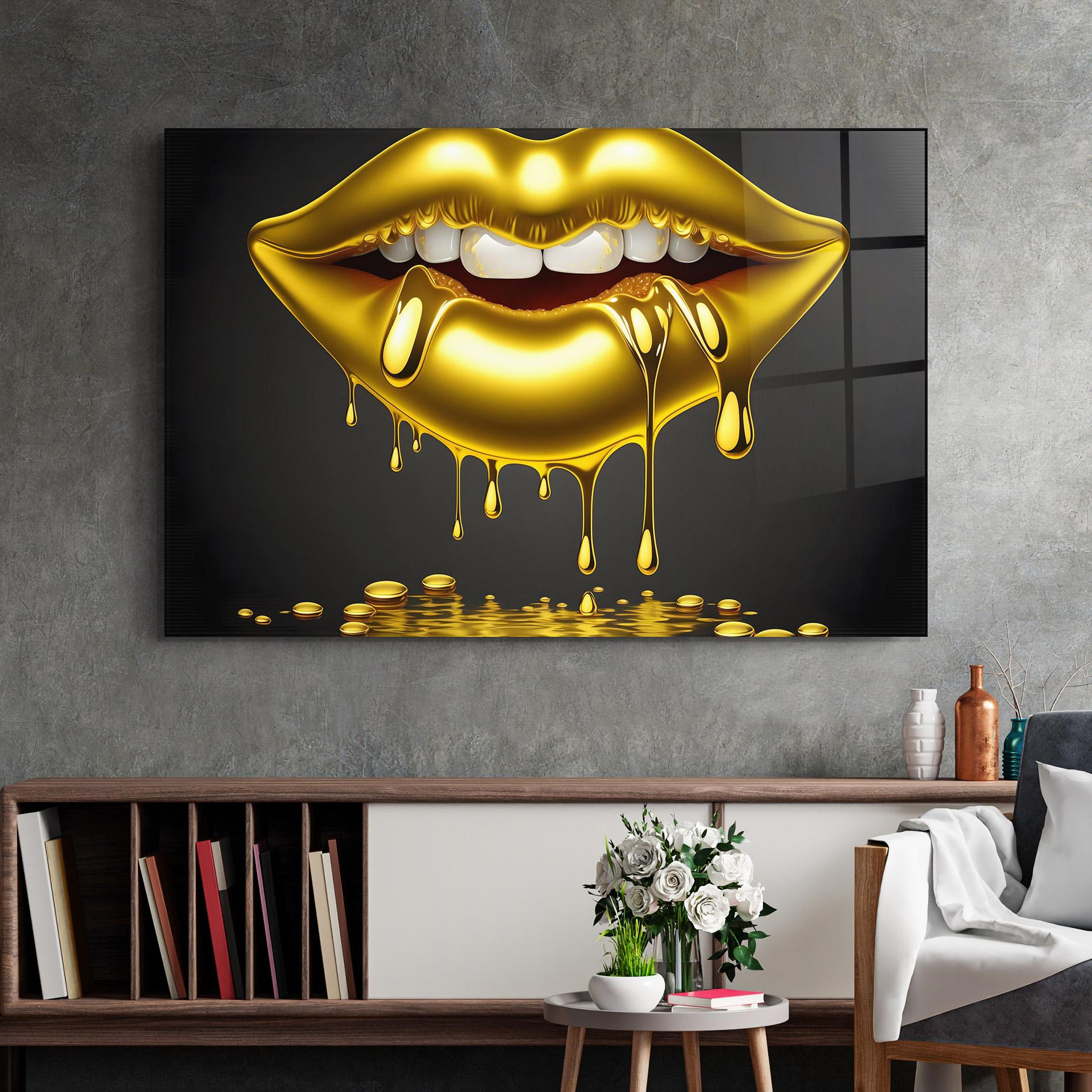 Glasbild Pop Gold Lips mockup 2