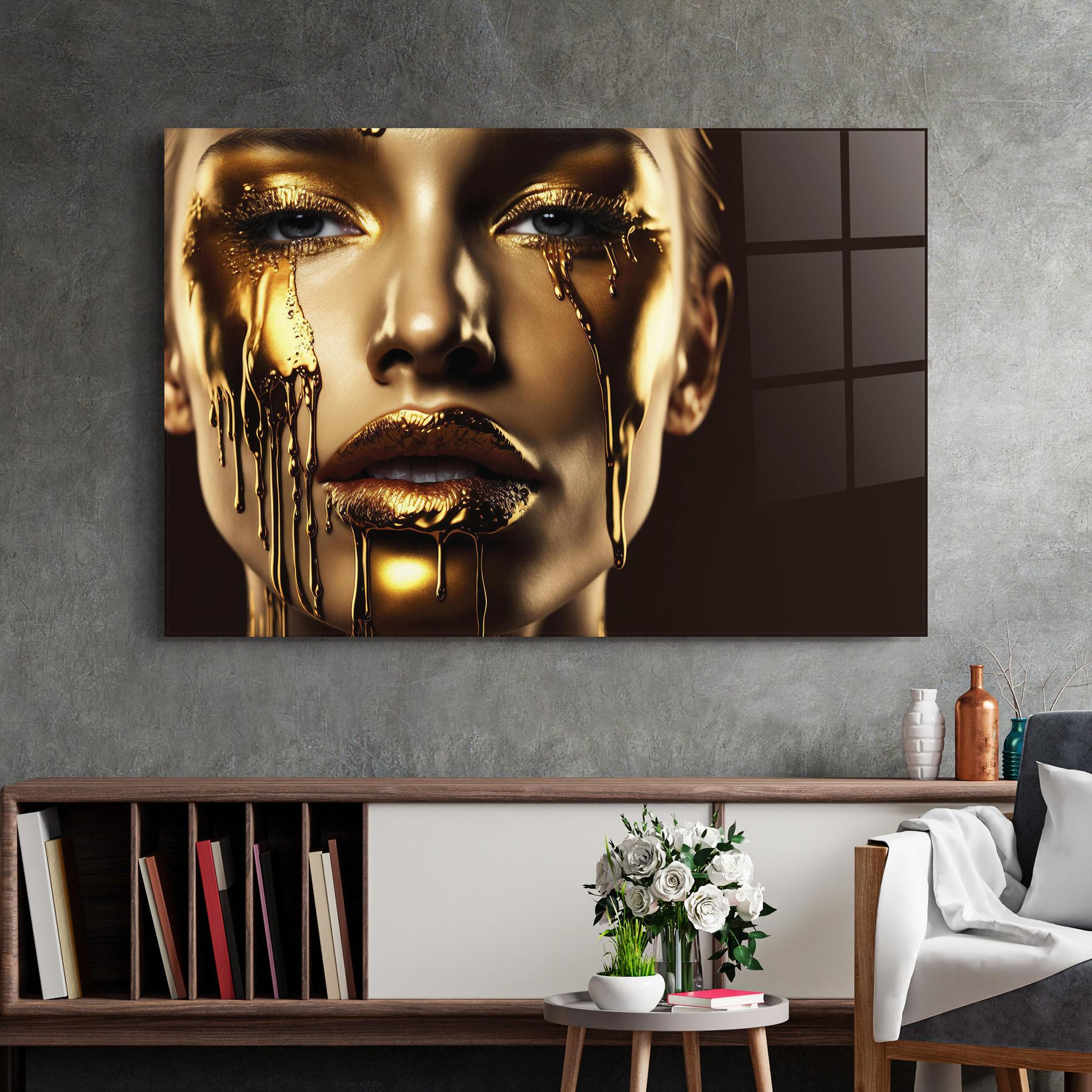 Glasbild Yellow Dripping Gold mockup 2