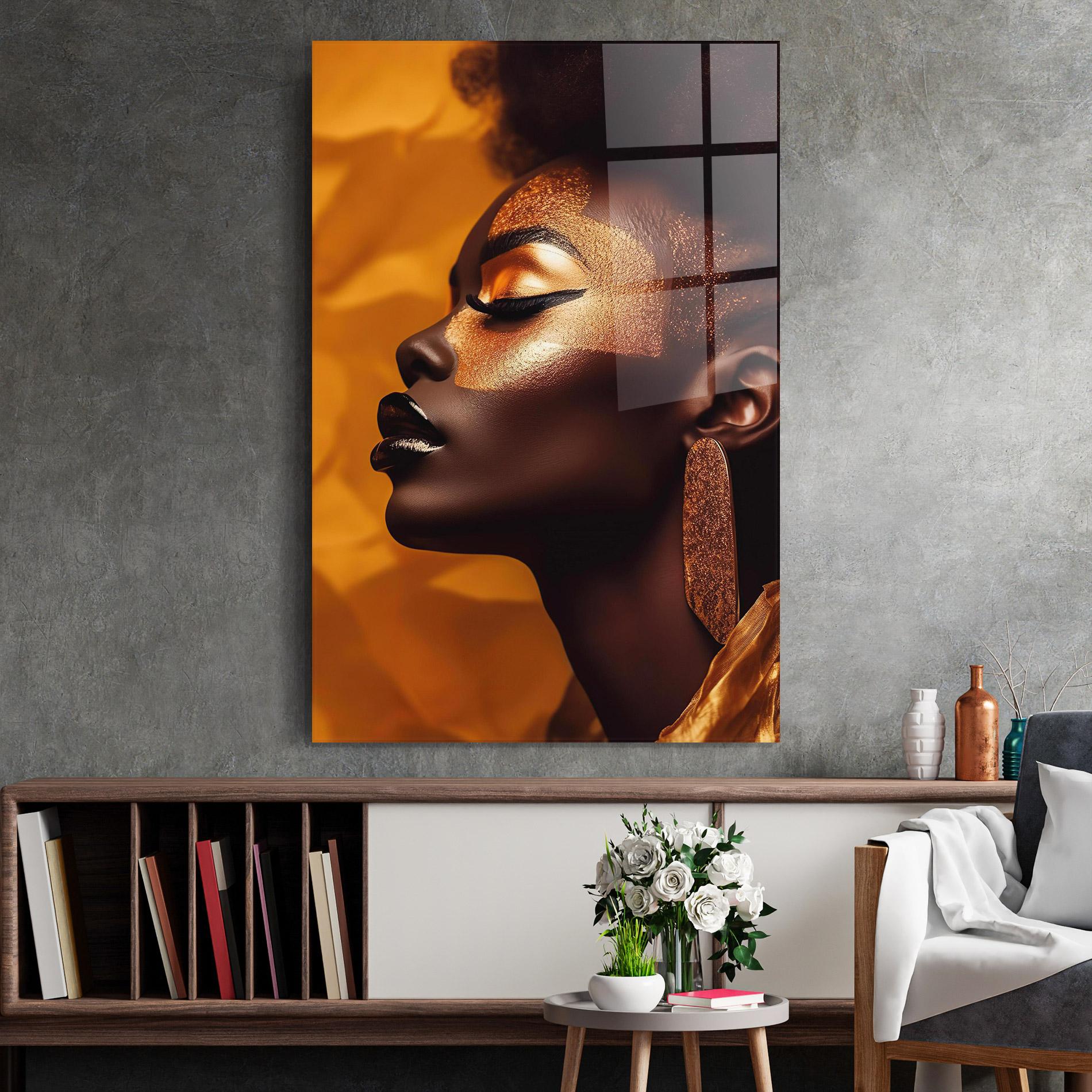 Glasbild Fashion Gold Portrait mockup 2