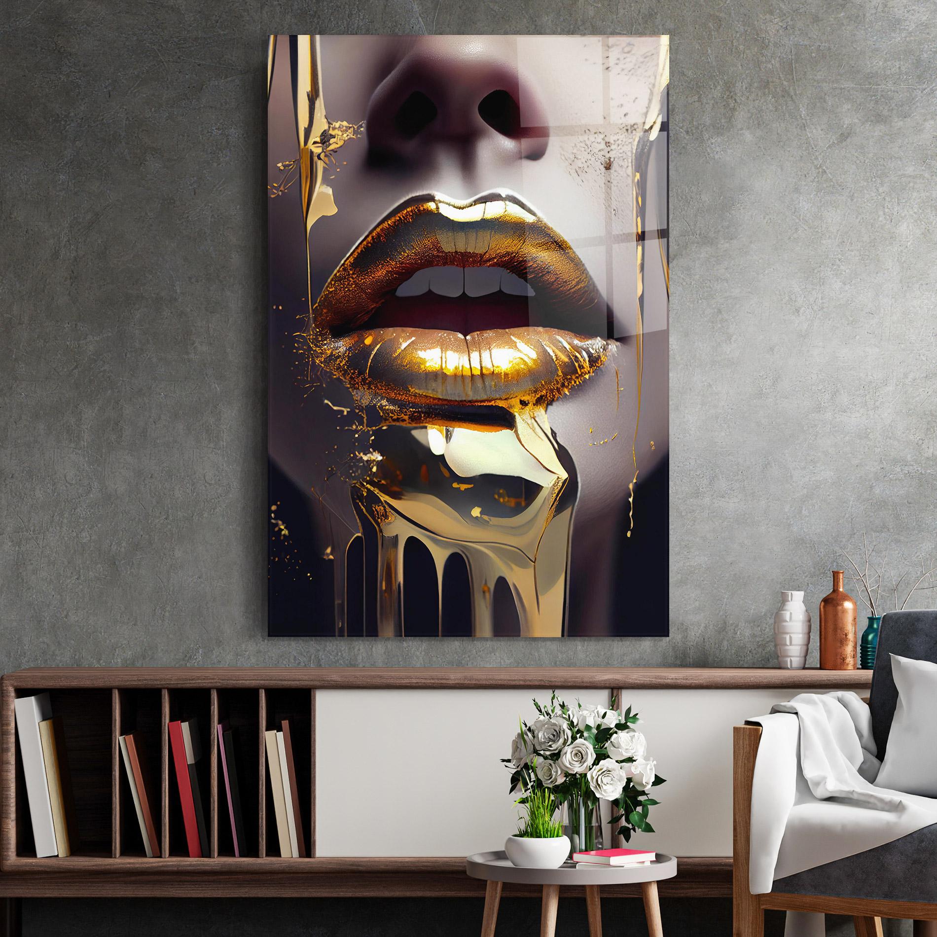 Glasbild Glamorous Gold Lips mockup 2