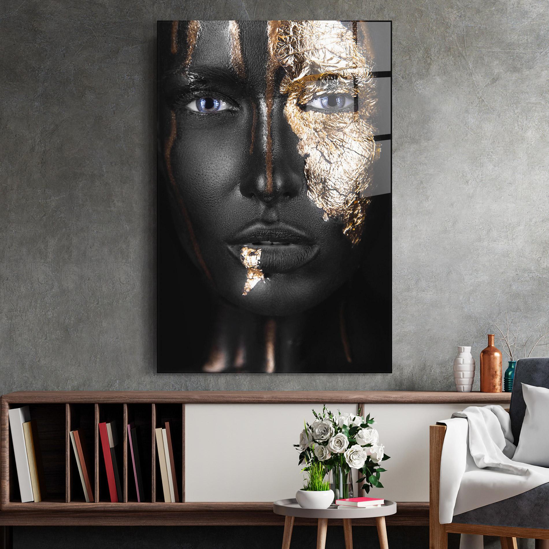 Glasbild Golden Face mockup 2