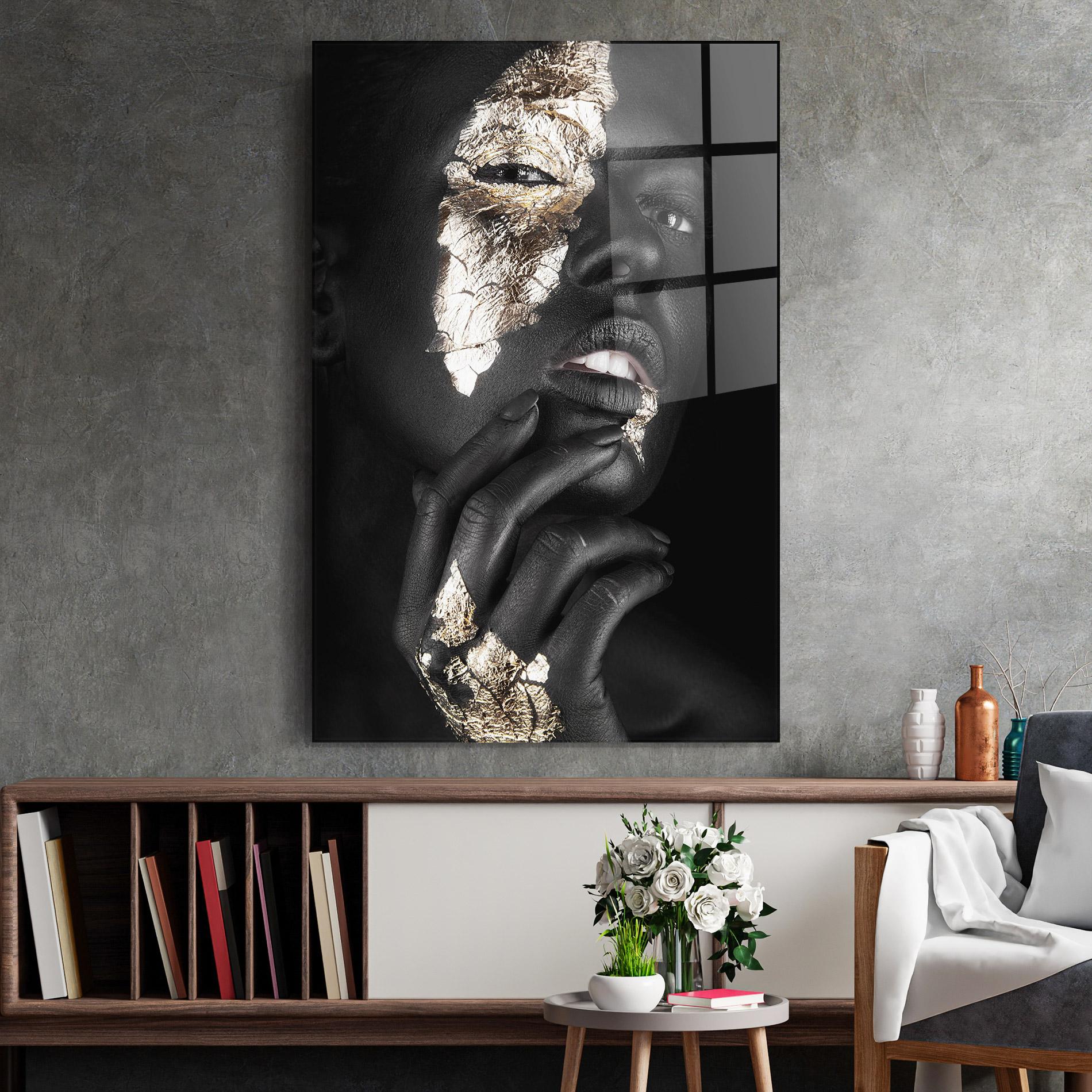 Glasbild Golden Posture mockup 2