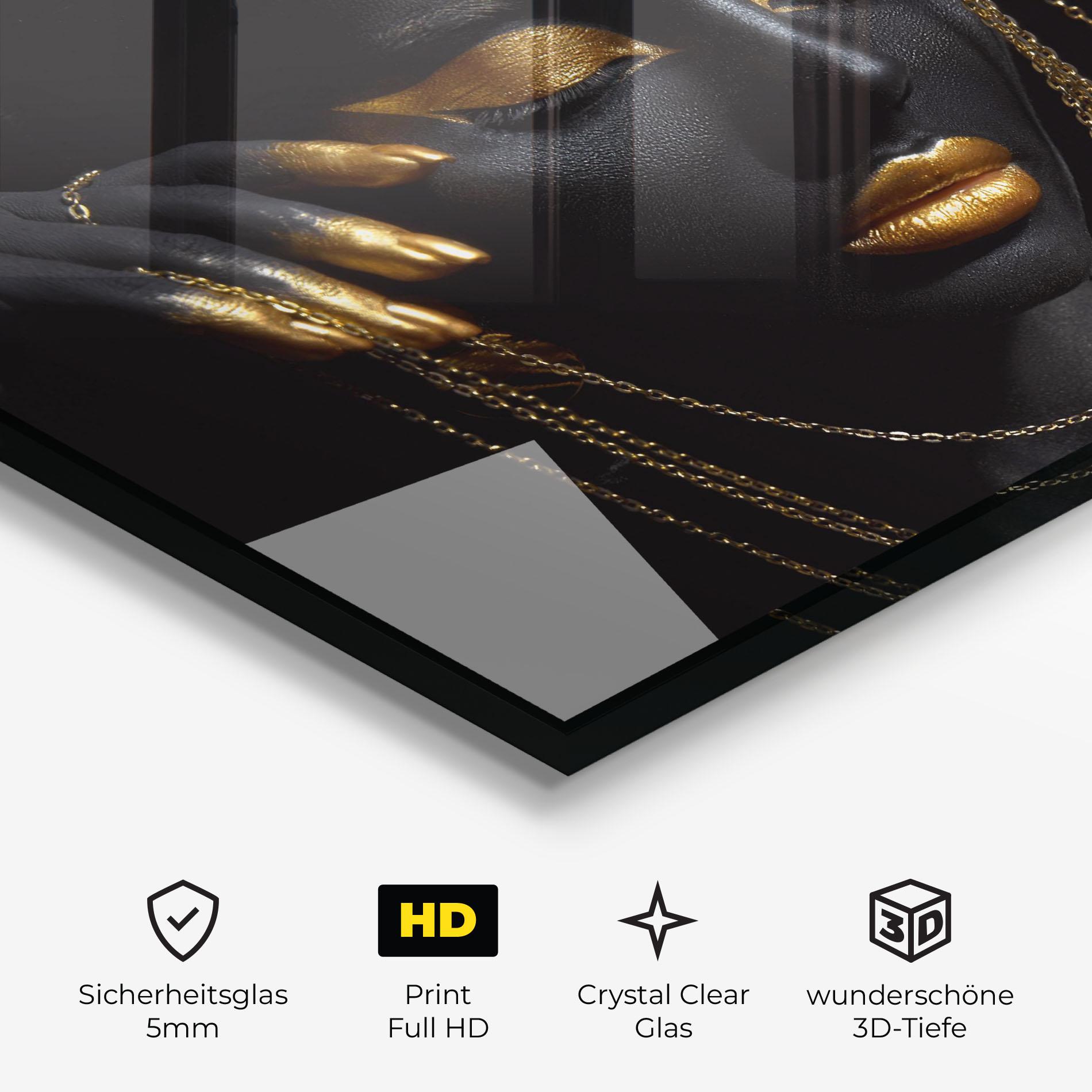 Glasbild Gold Black Skin mockup 3