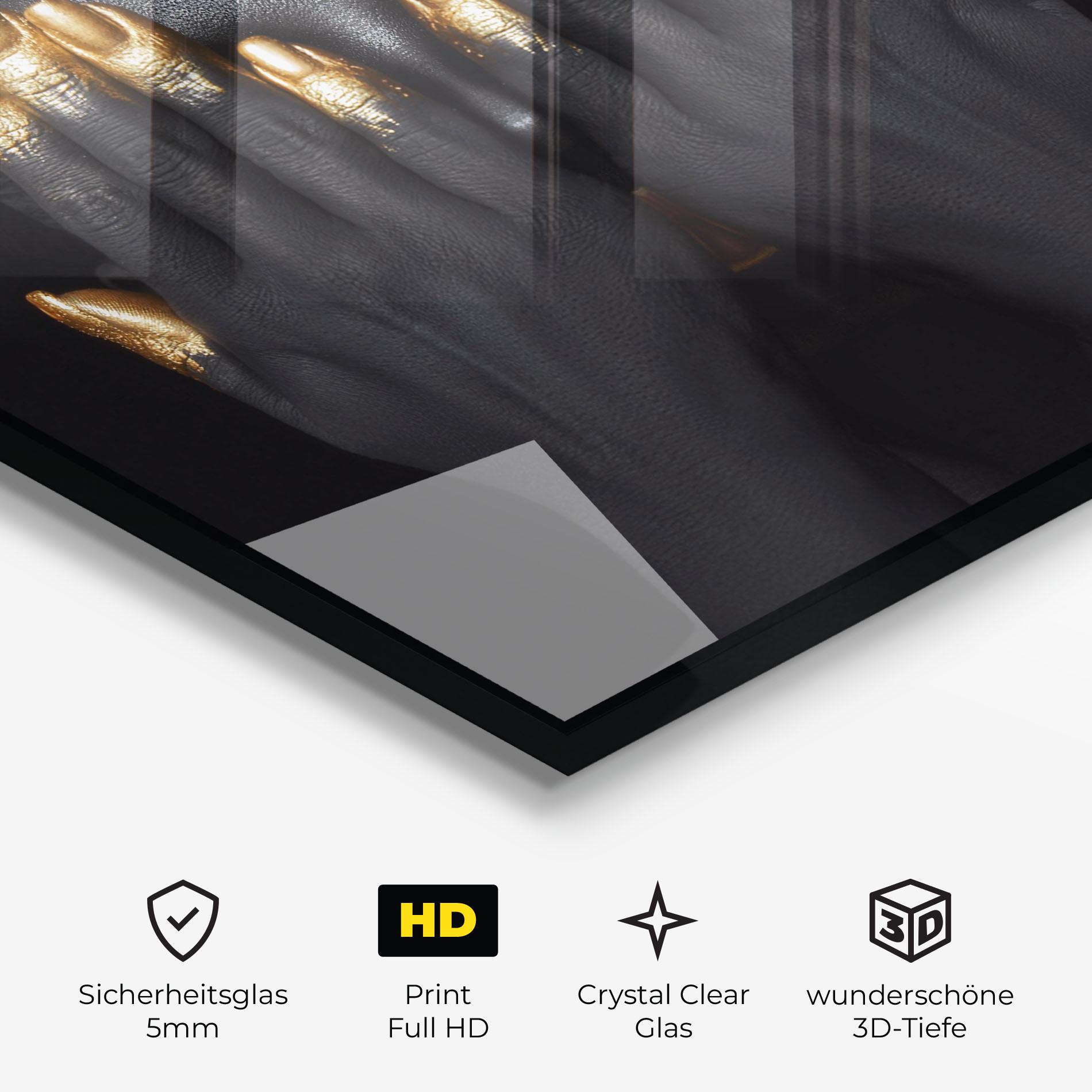 Glasbild Gold Fingertips Chain mockup 3