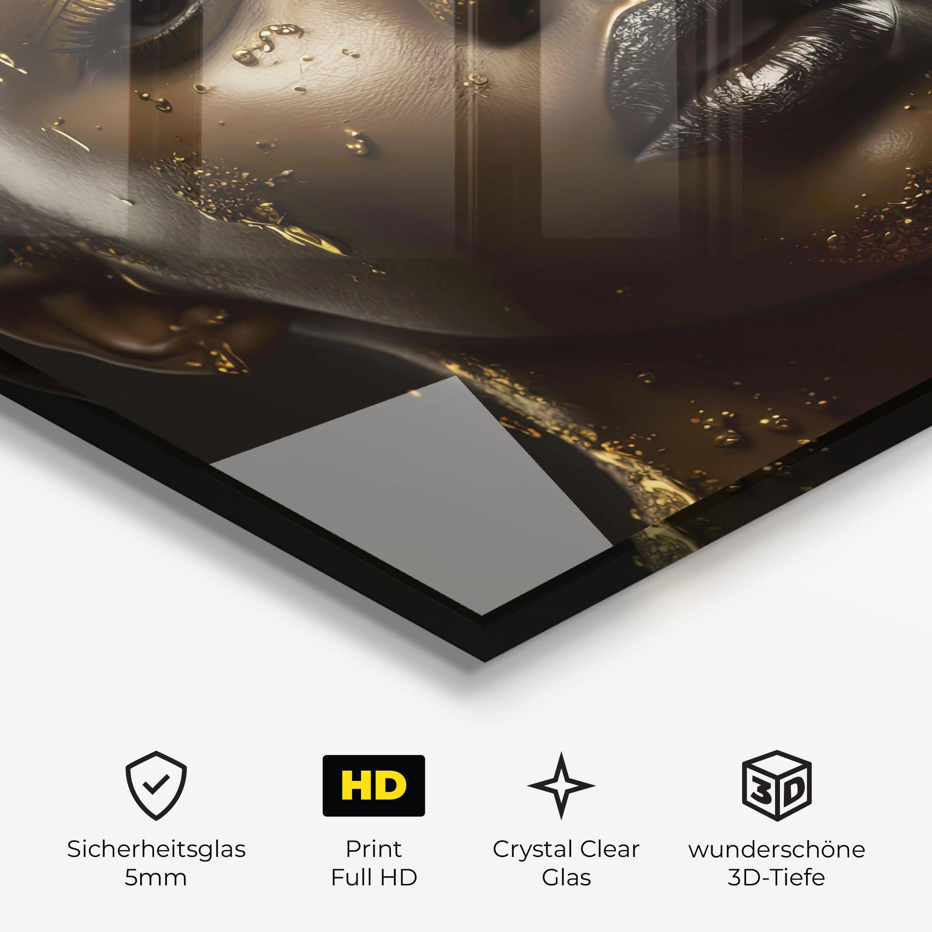 Glasbild Gold Sparkling Woman mockup 3