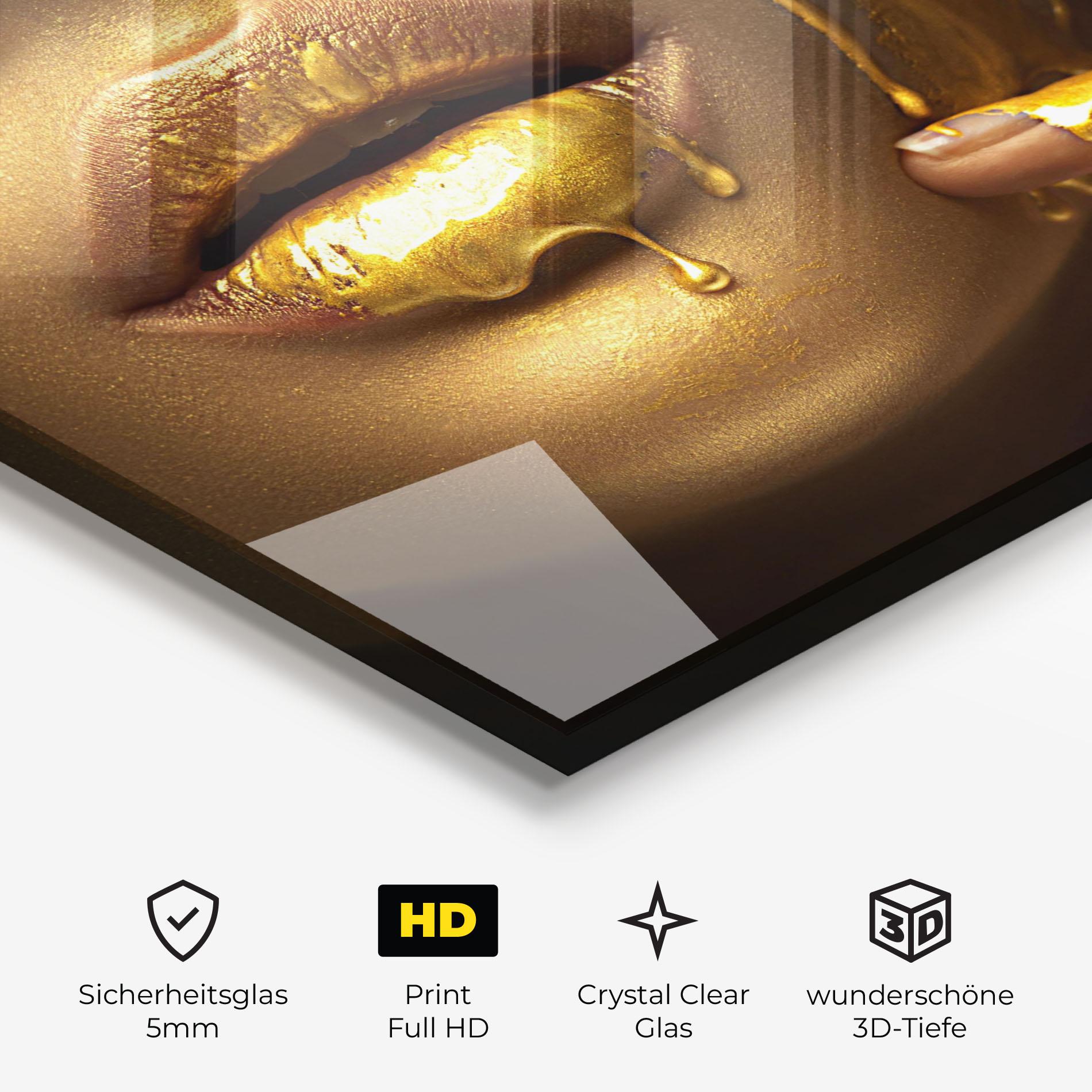 Glasbild Golden Lips mockup 3