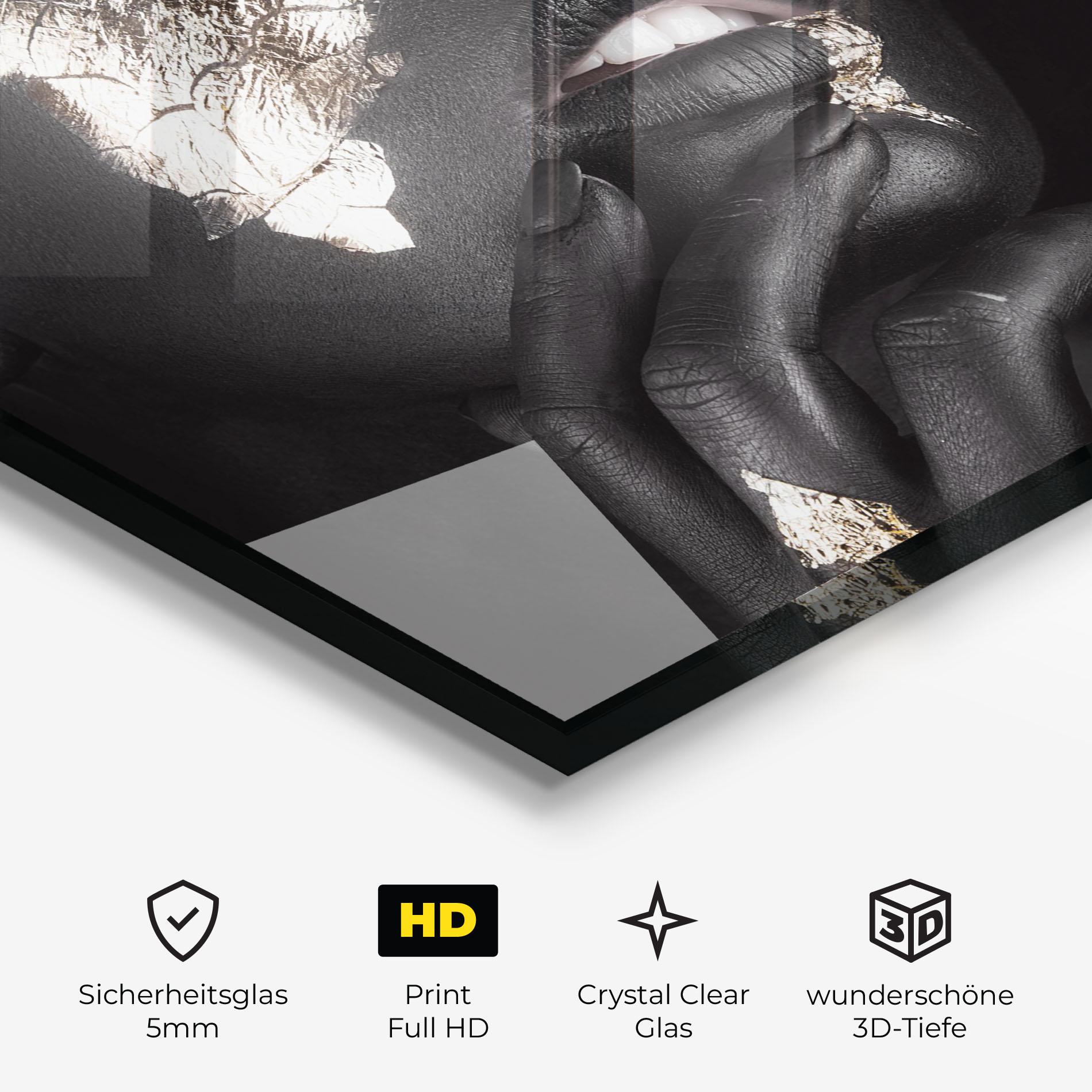 Glasbild Golden Posture mockup 3