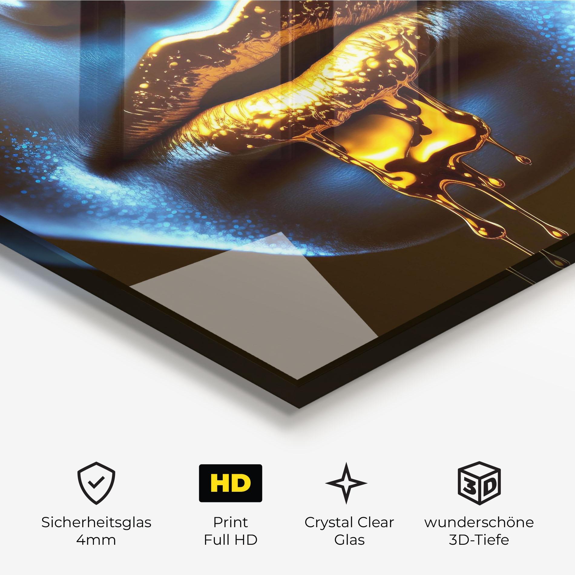 Glasbild Blue Gold Lips mockup 3