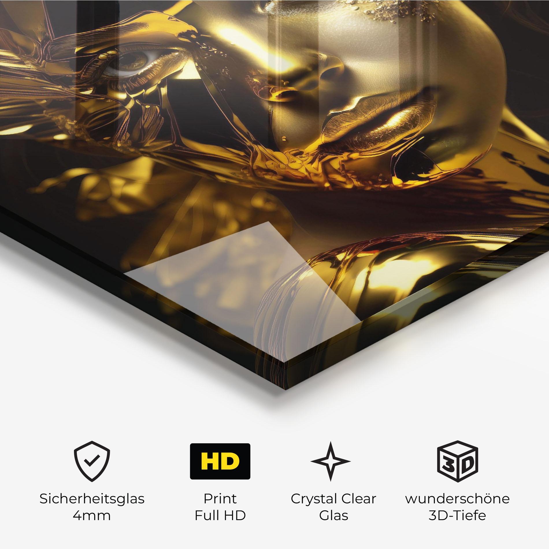 Glasbild Covered By Gold mockup 3
