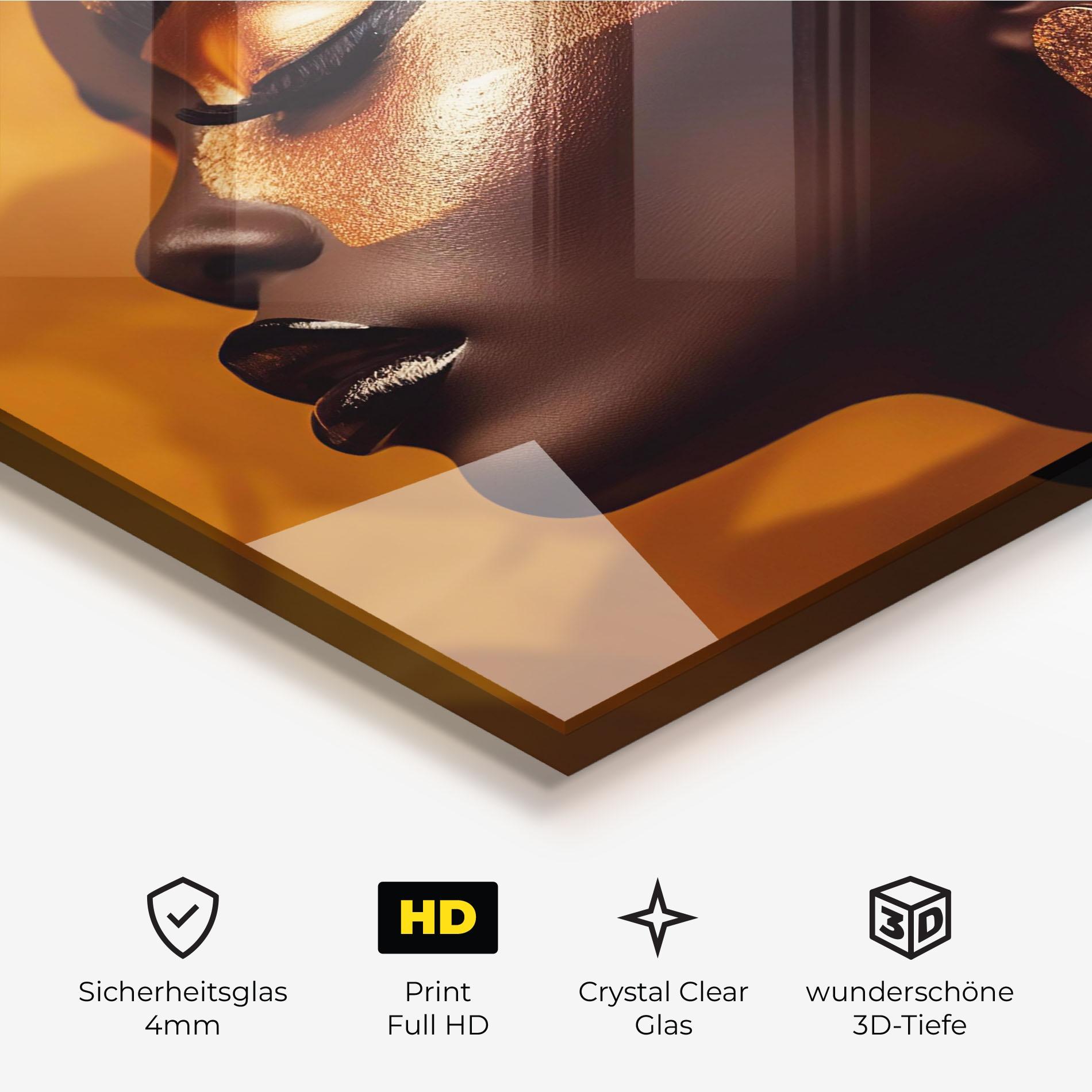 Glasbild Fashion Gold Portrait mockup 3