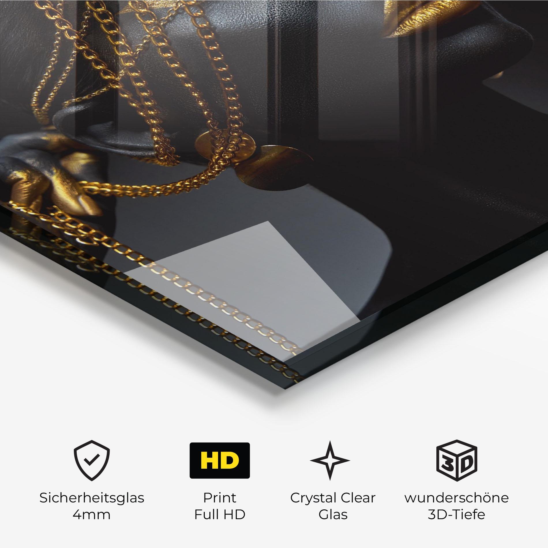 Glasbild Gold Chain Fingertips mockup 3