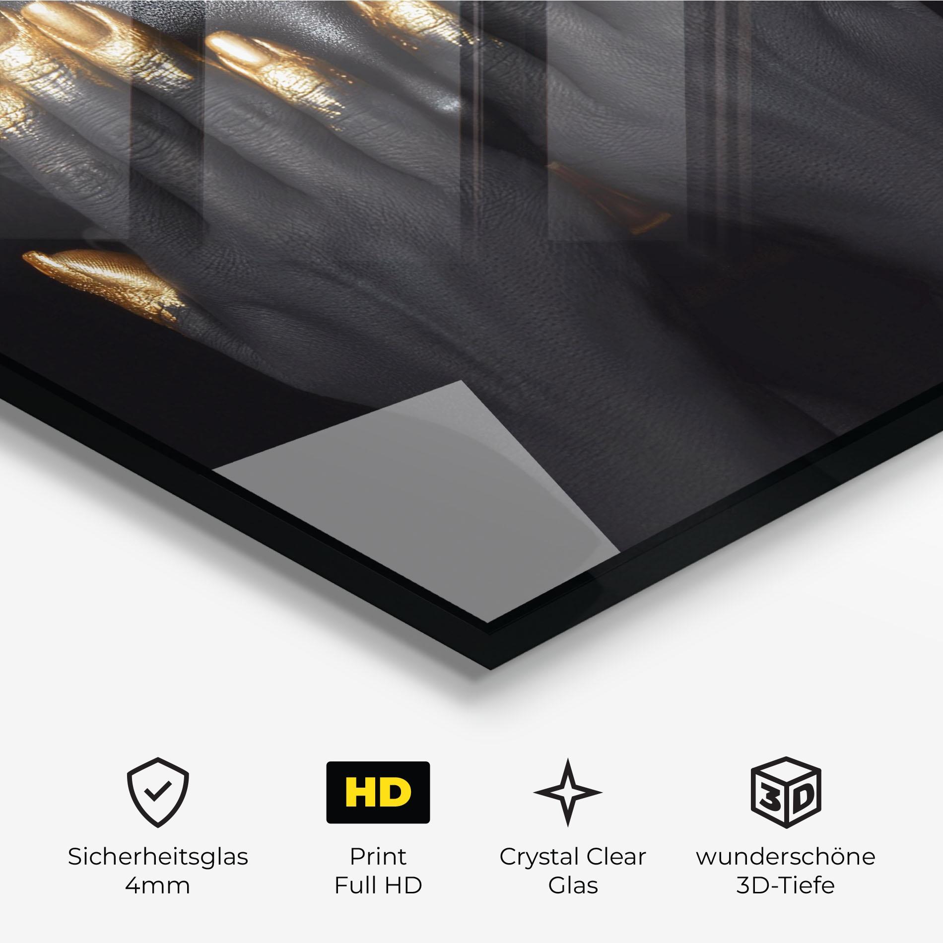 Glasbild Gold Fingertips Chain mockup 3