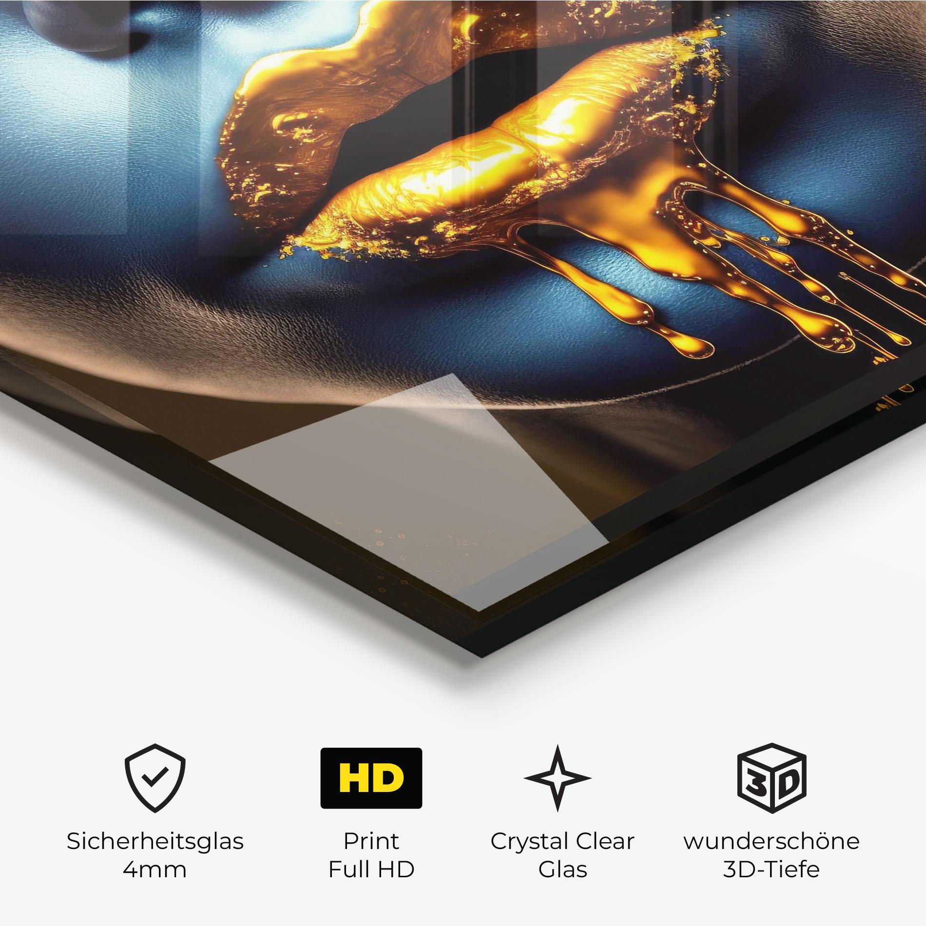 Glasbild Gold Liquid Blue mockup 3