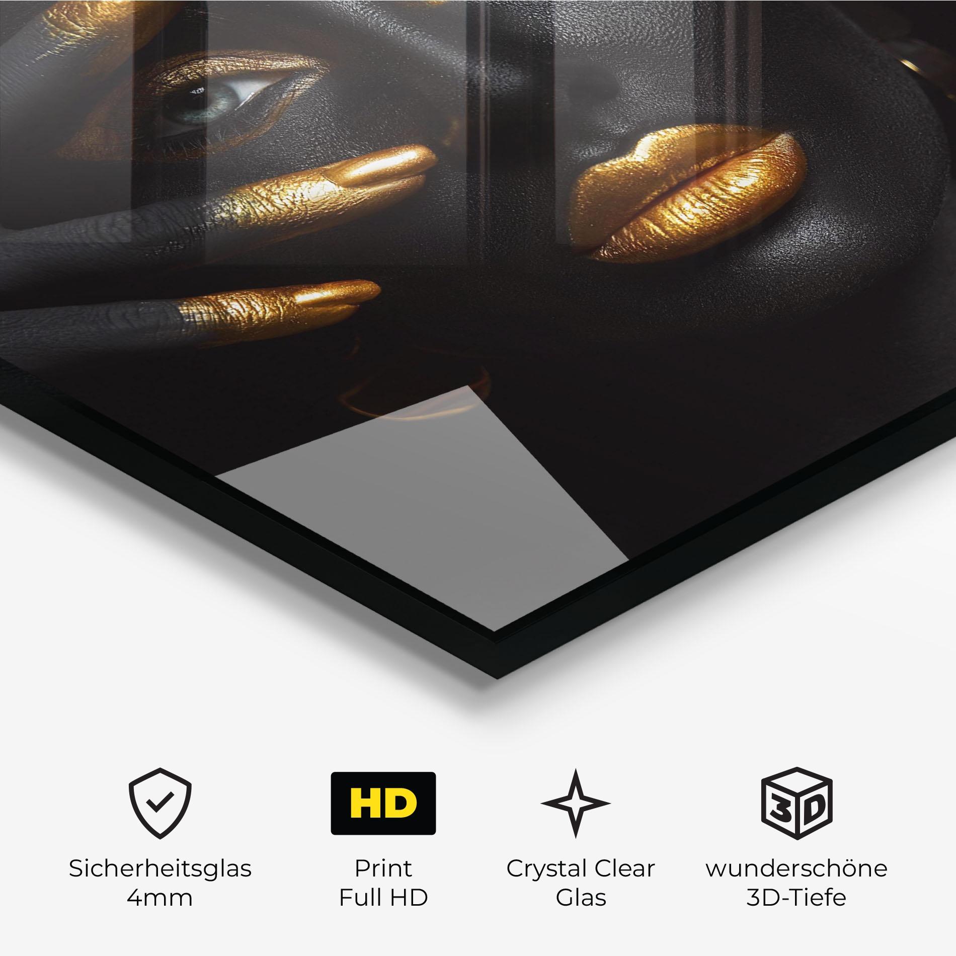 Glasbild Gold Makeup Nails mockup 3