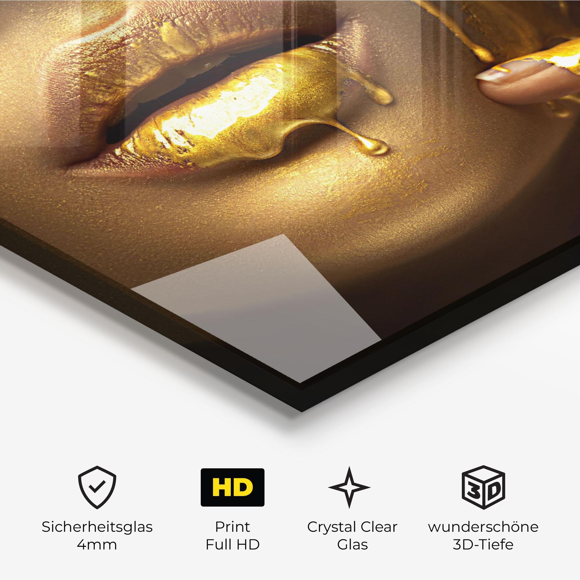 Glasbild Golden Lips mockup 3