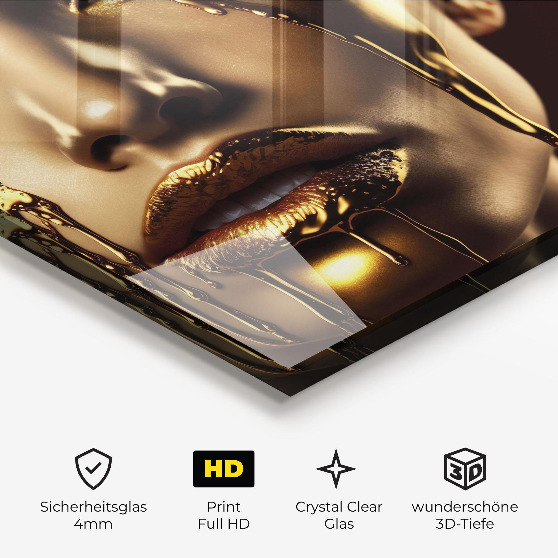 Glasbild Yellow Dripping Gold mockup 3