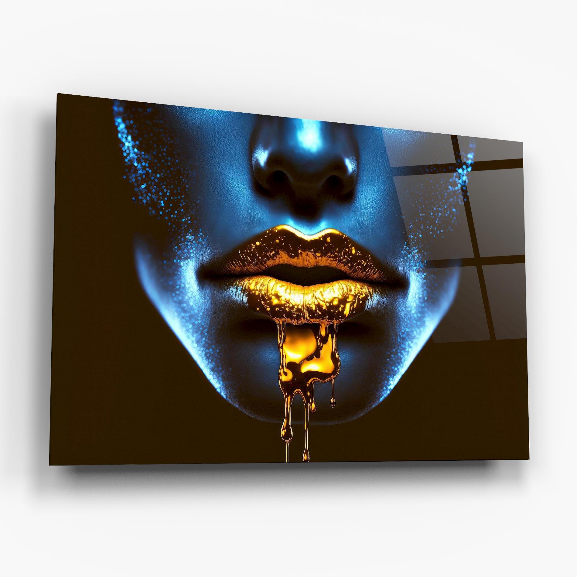 Glasbild Blue Gold Lips mockup 6