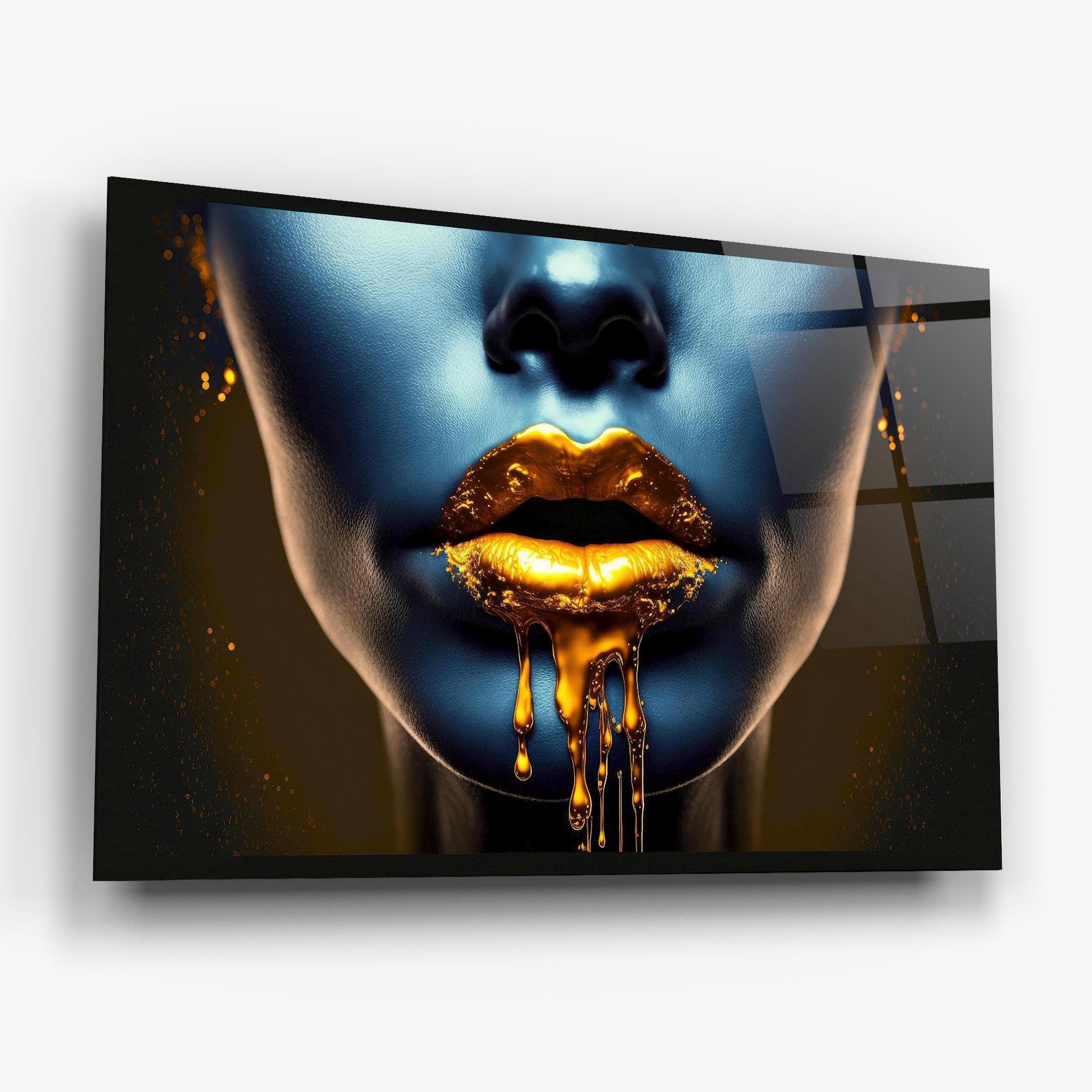 Glasbild Gold Liquid Blue mockup 6