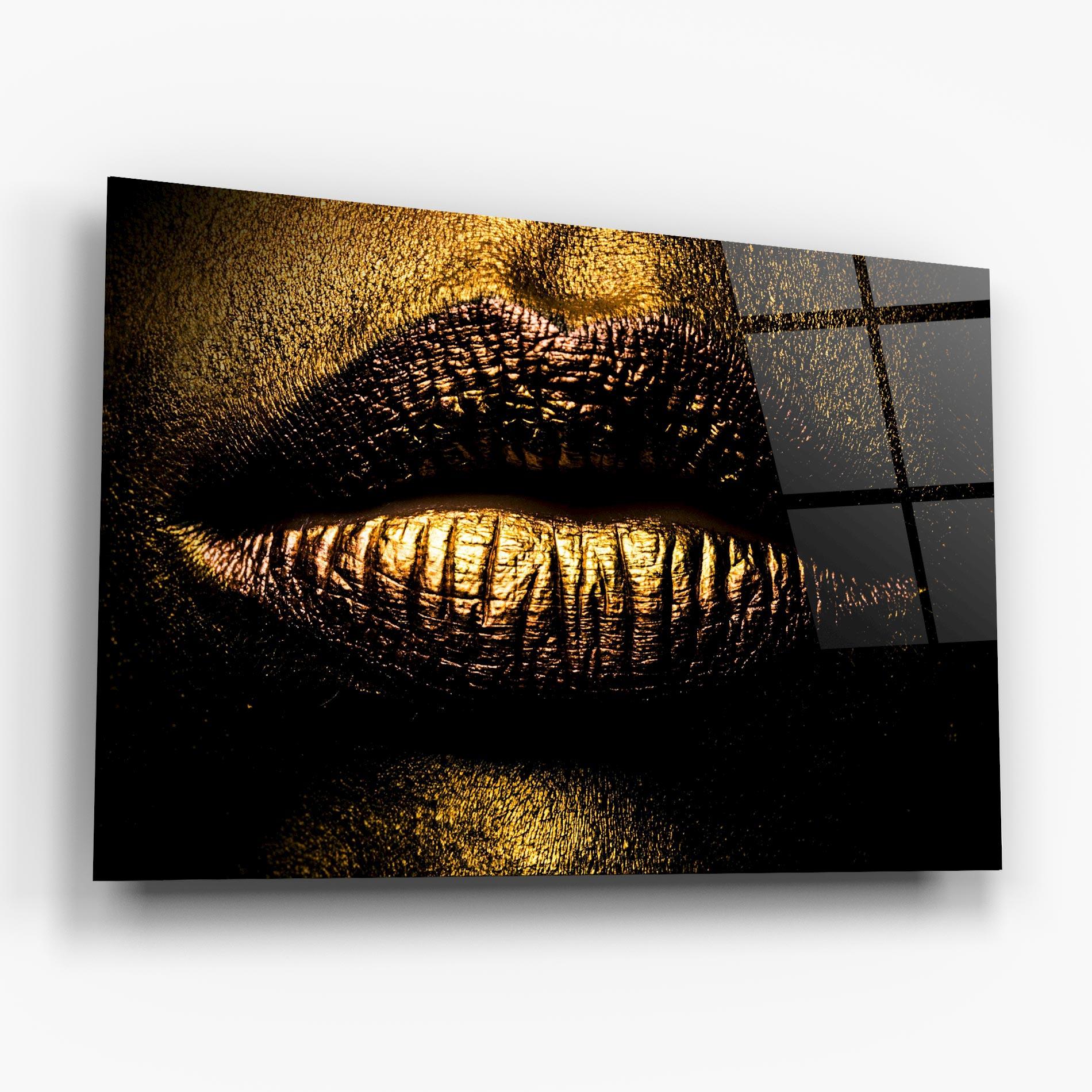 Glasbild Gold Metal Lips mockup 6