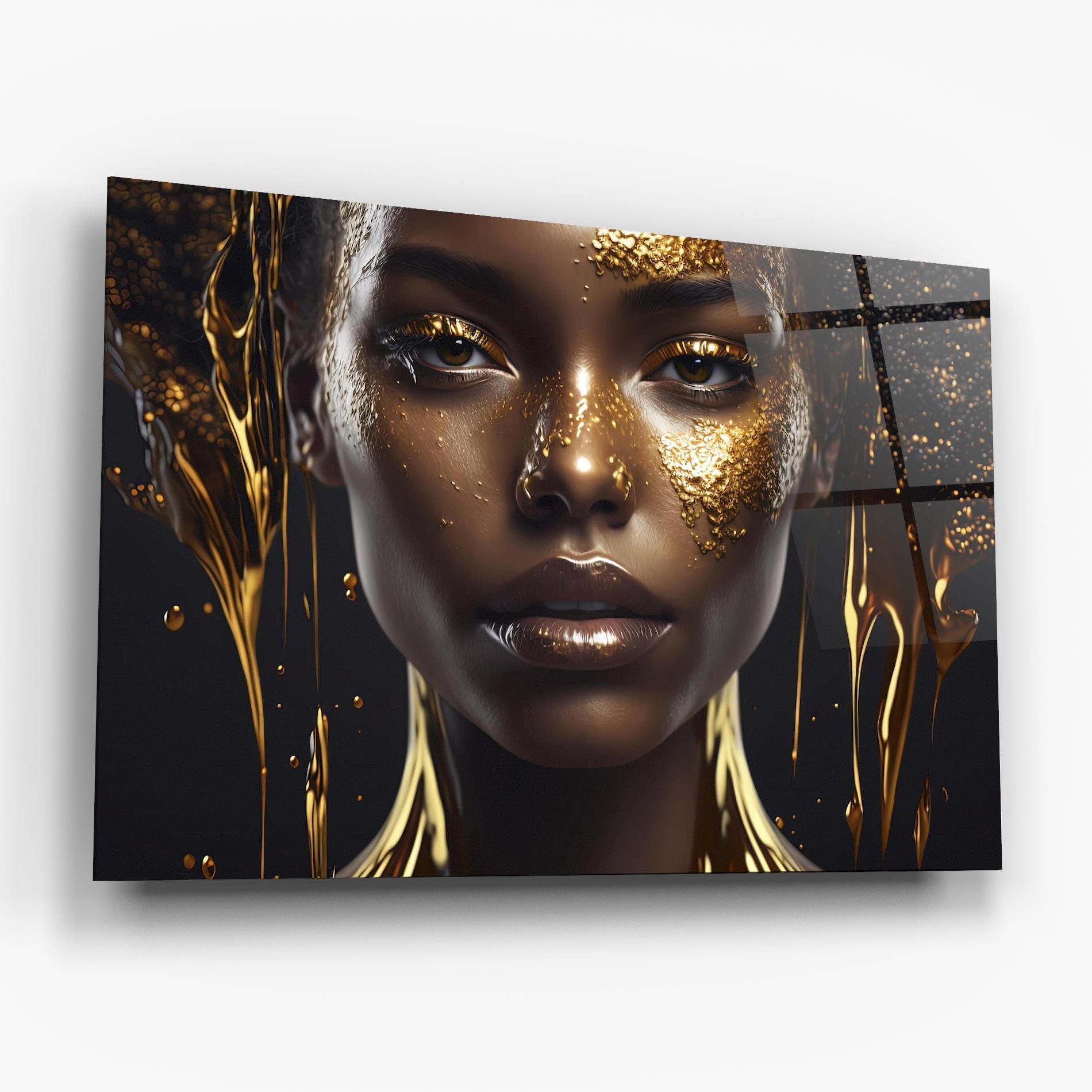 Glasbild Gold Portrait Falling mockup 6