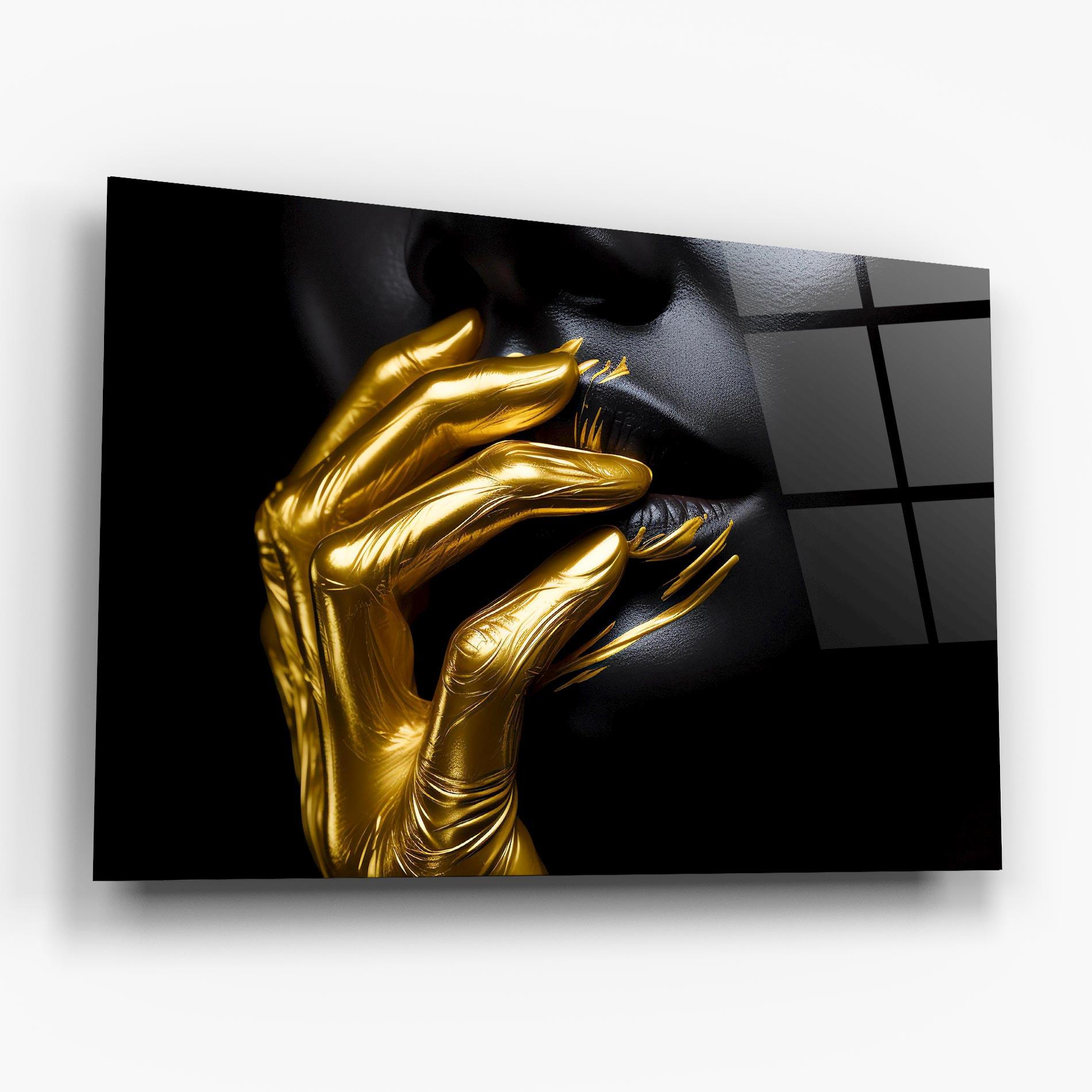 Glasbild Gold Small Hand mockup 6