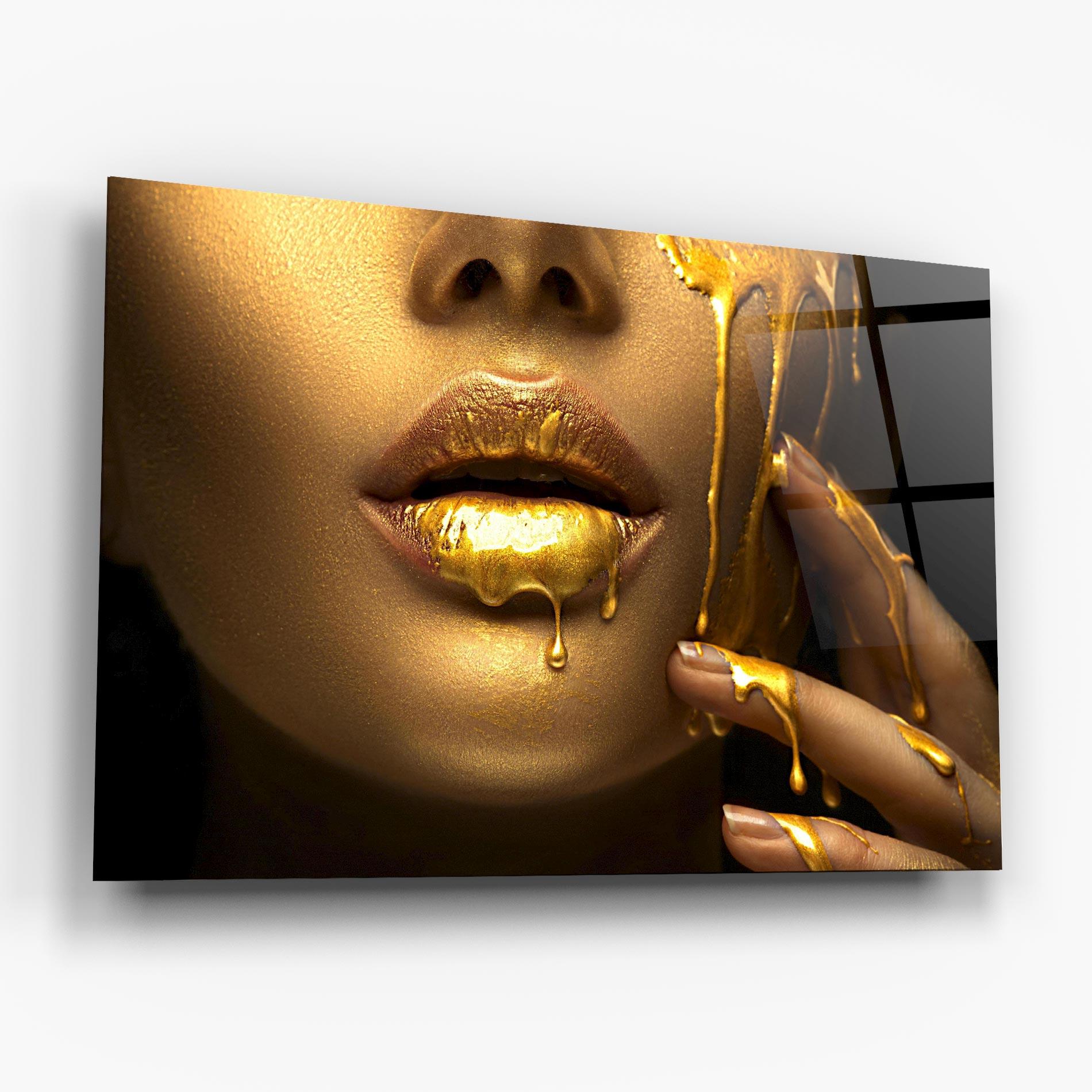 Glasbild Golden Lips mockup 6