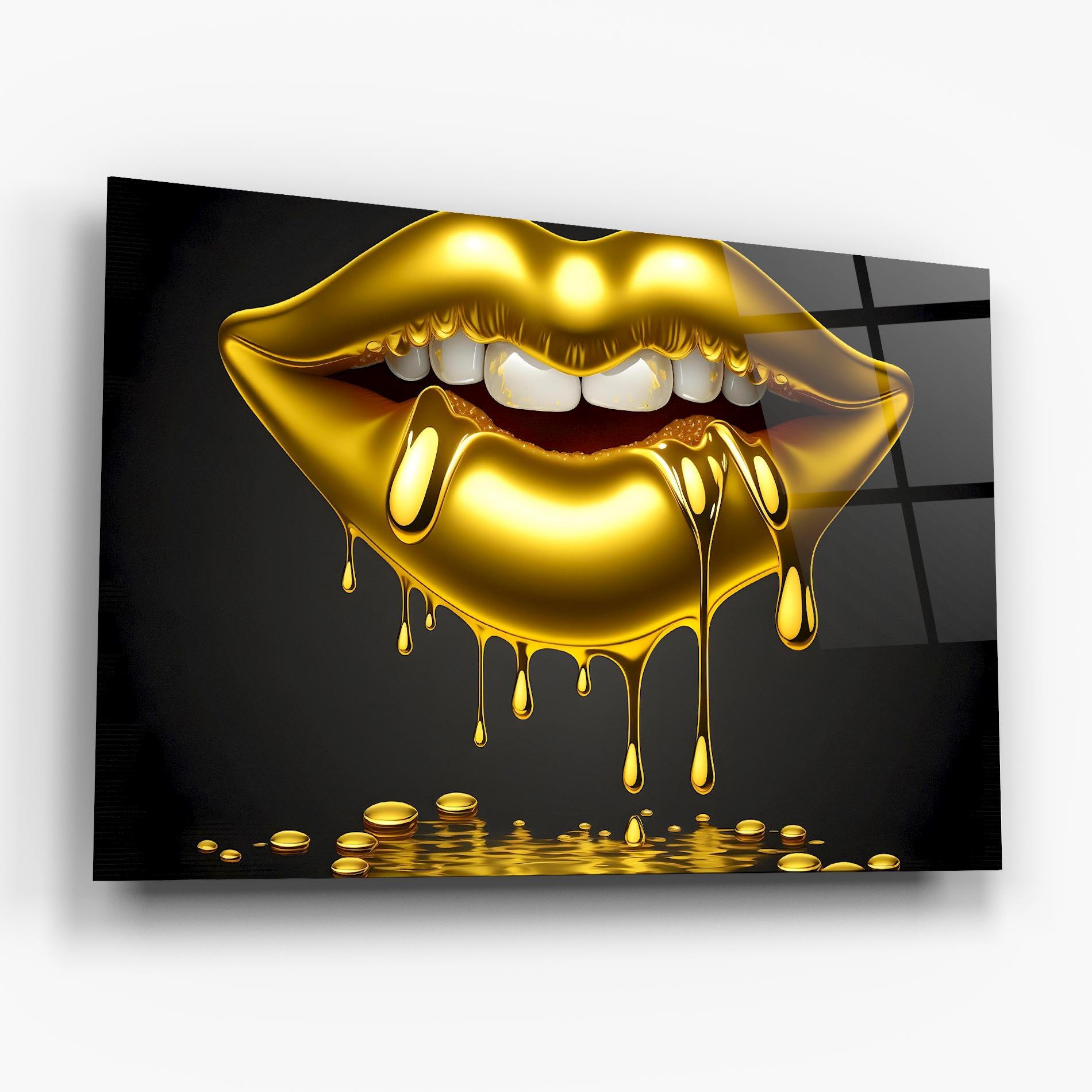 Glasbild Pop Gold Lips mockup 6