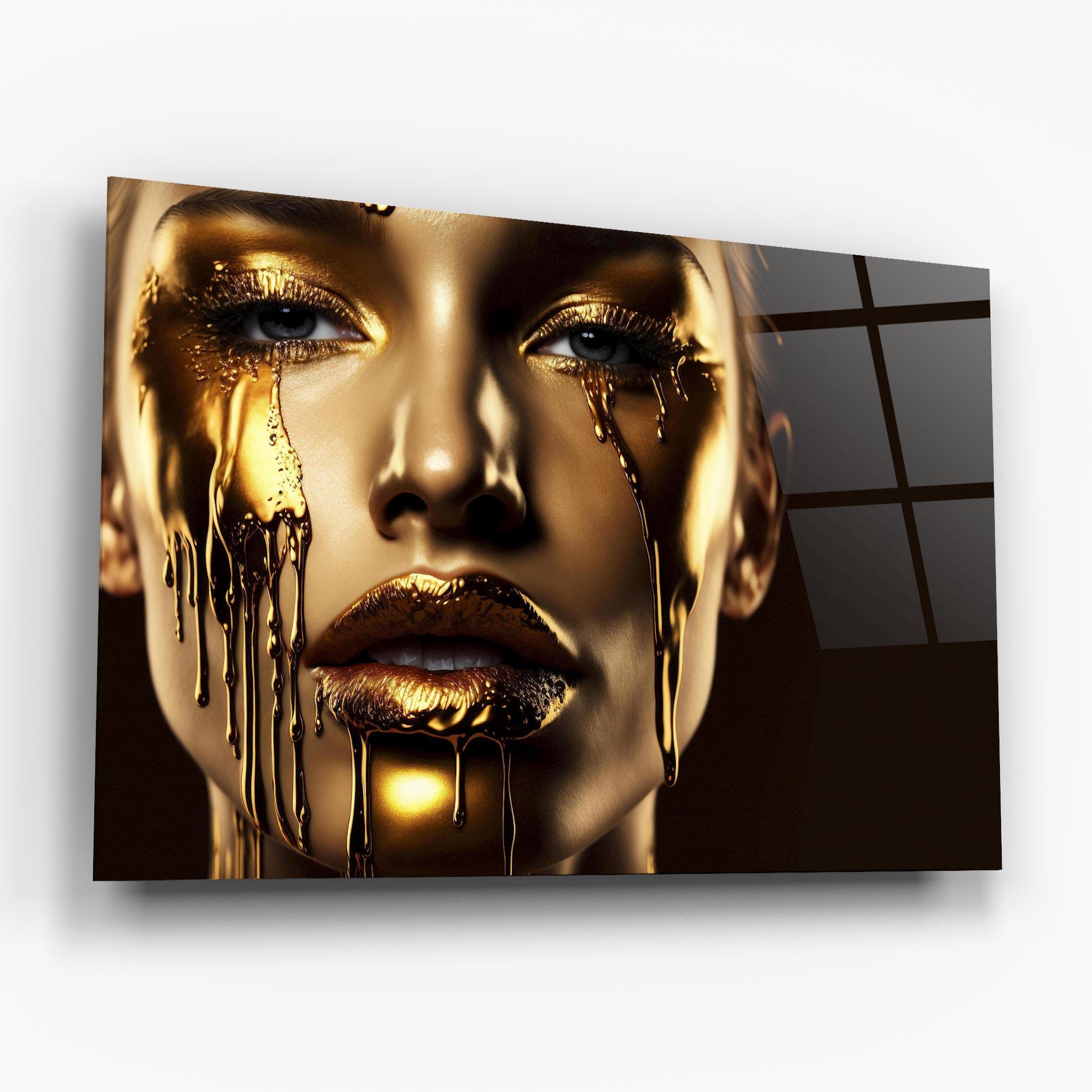 Glasbild Yellow Dripping Gold mockup 6