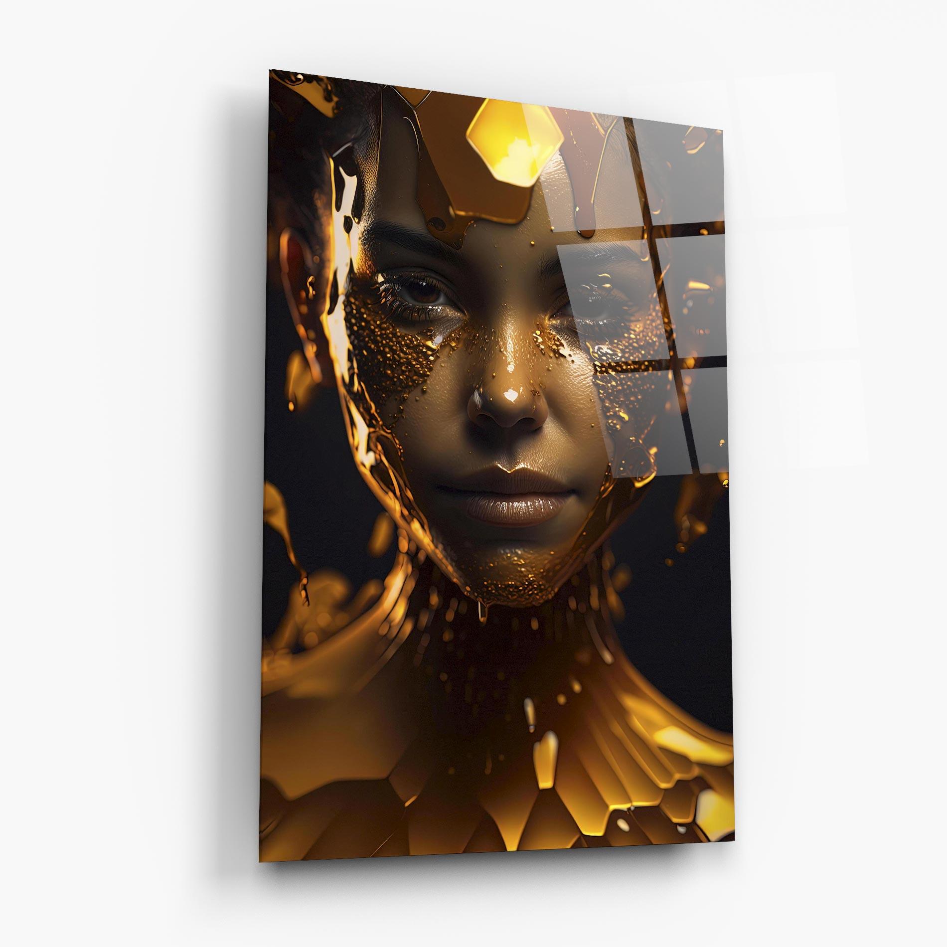 Glasbild Gold Honeycomb Girl mockup 6