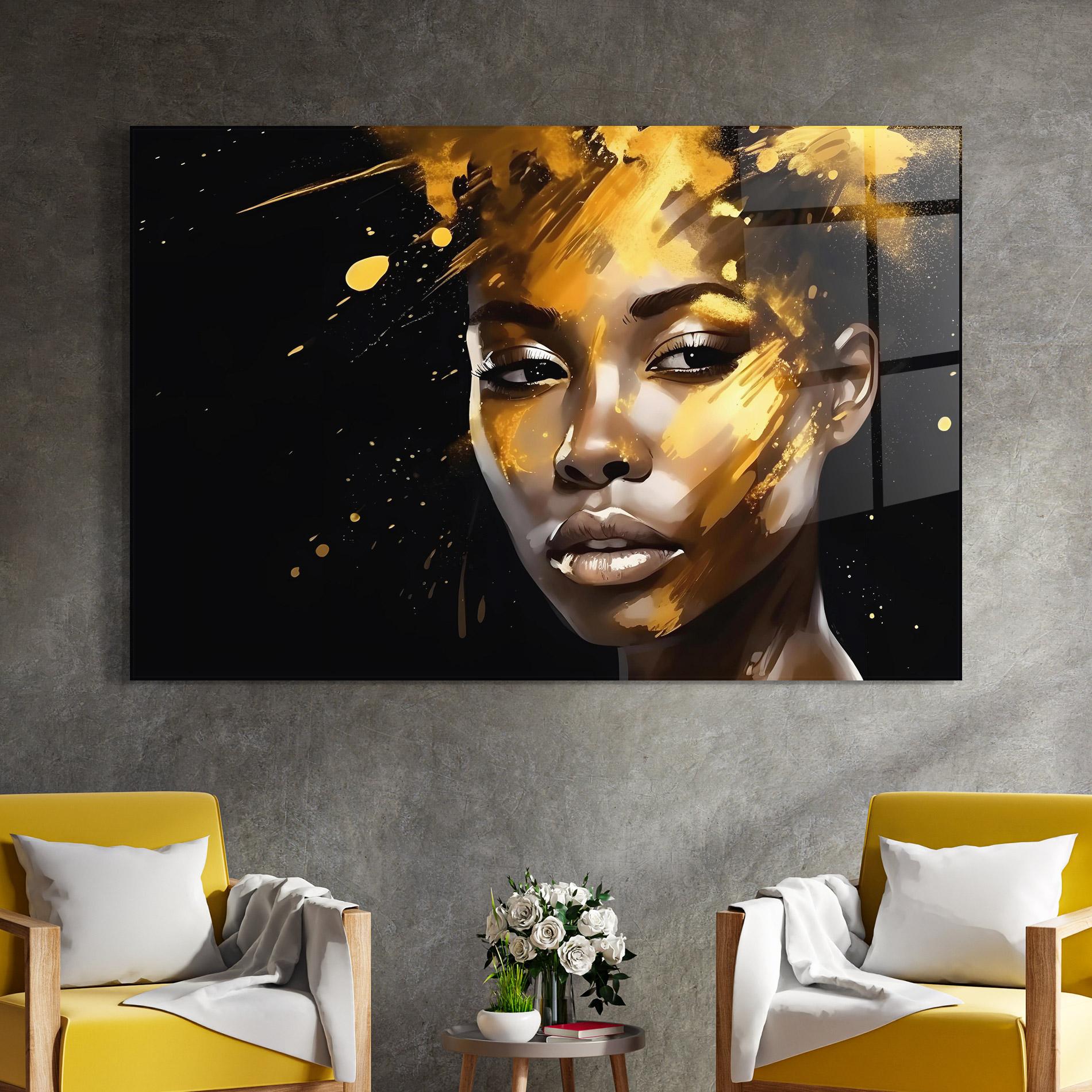 Glasbild African Gold Woman mockup 4