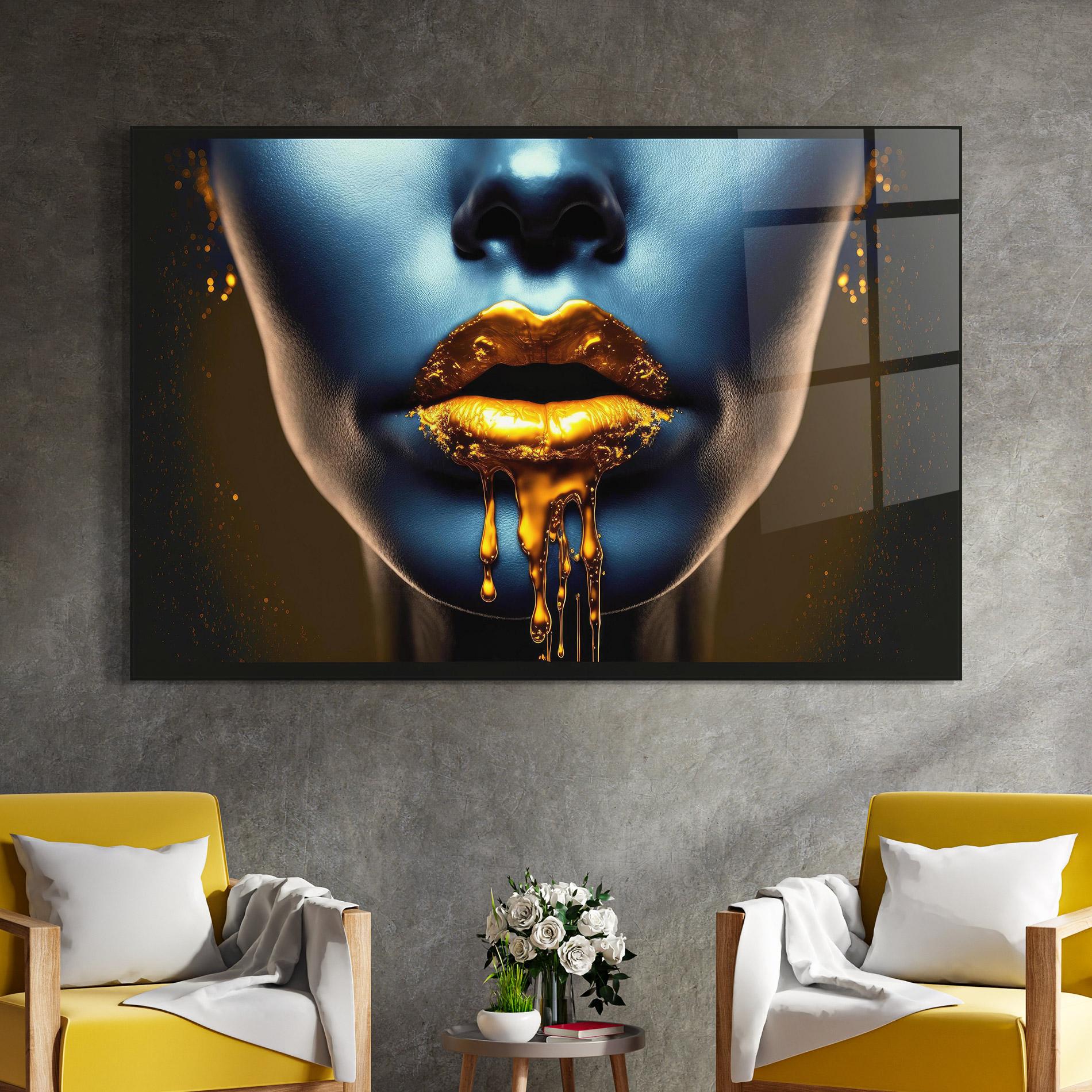 Glasbild Gold Liquid Blue mockup 4