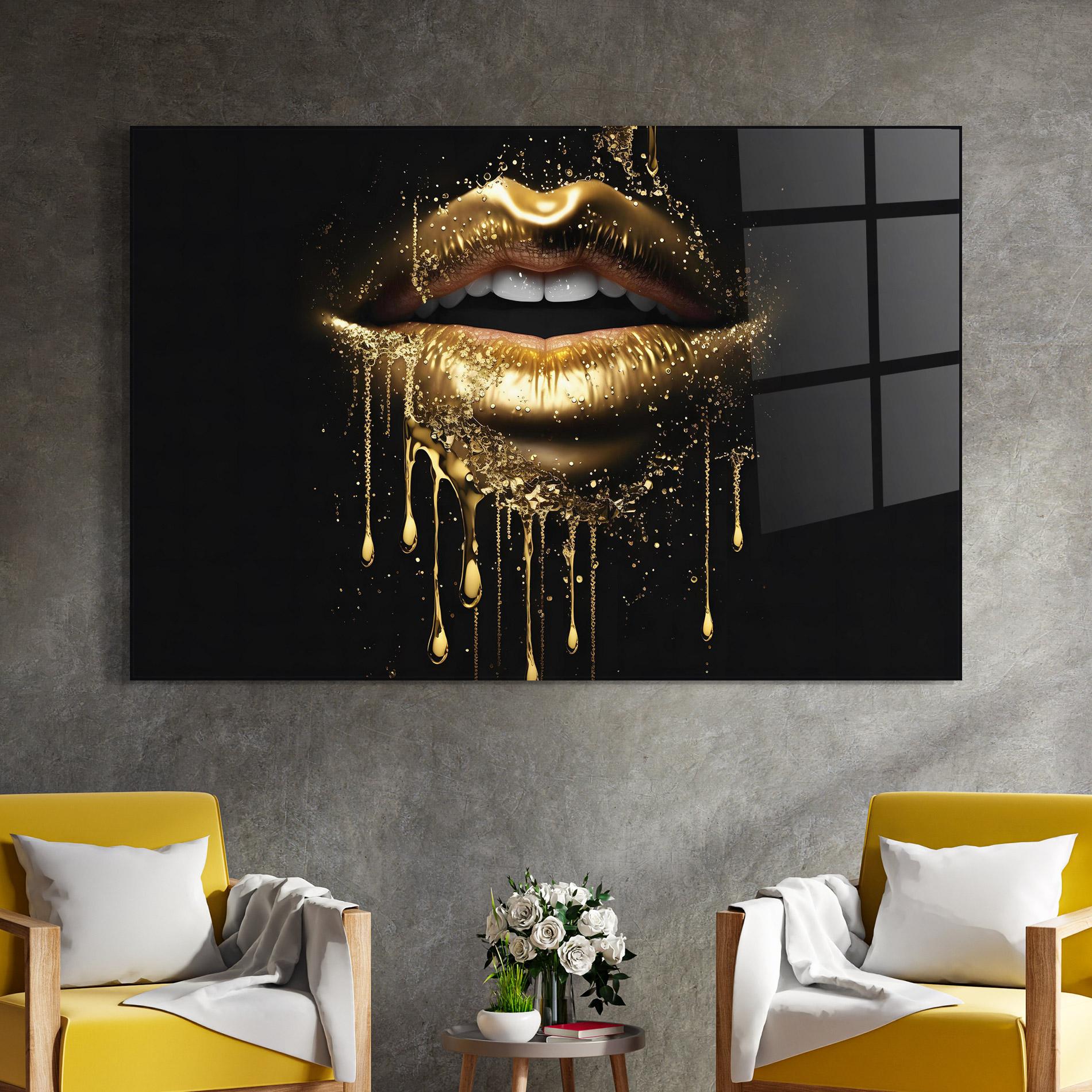 Glasbild Golden Luxury Lips mockup 4