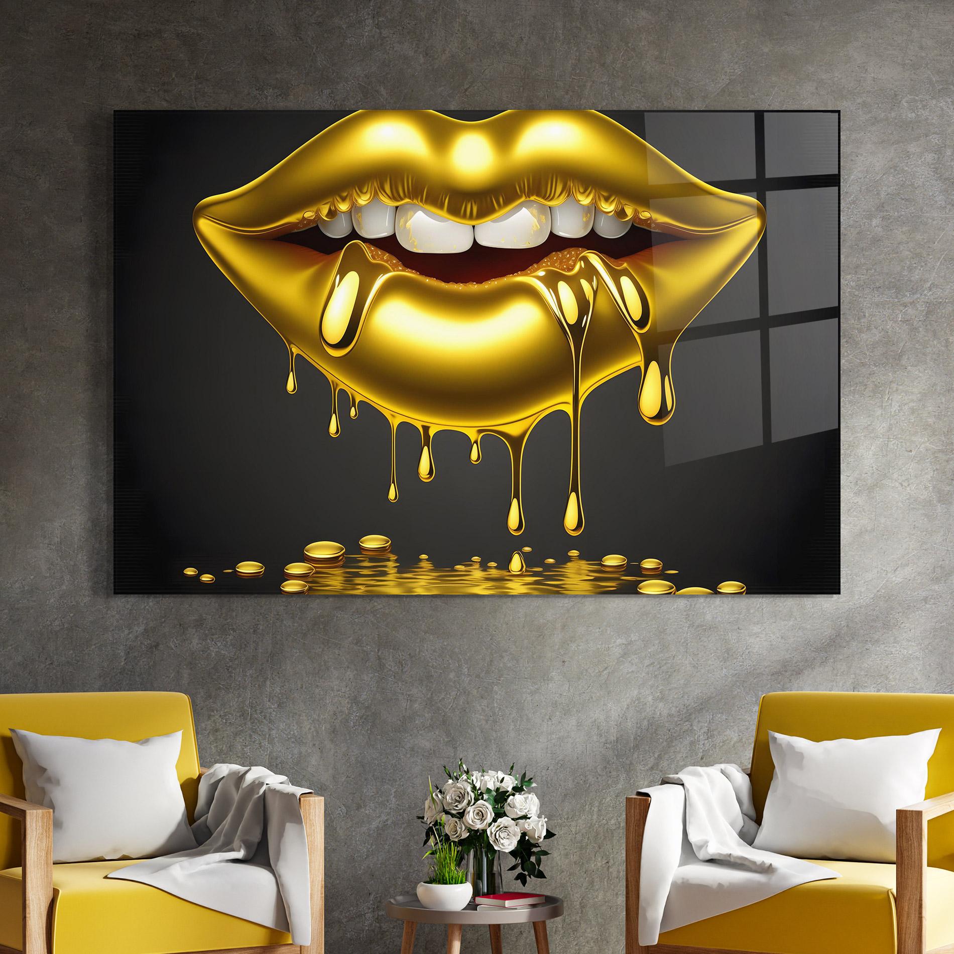 Glasbild Pop Gold Lips mockup 4