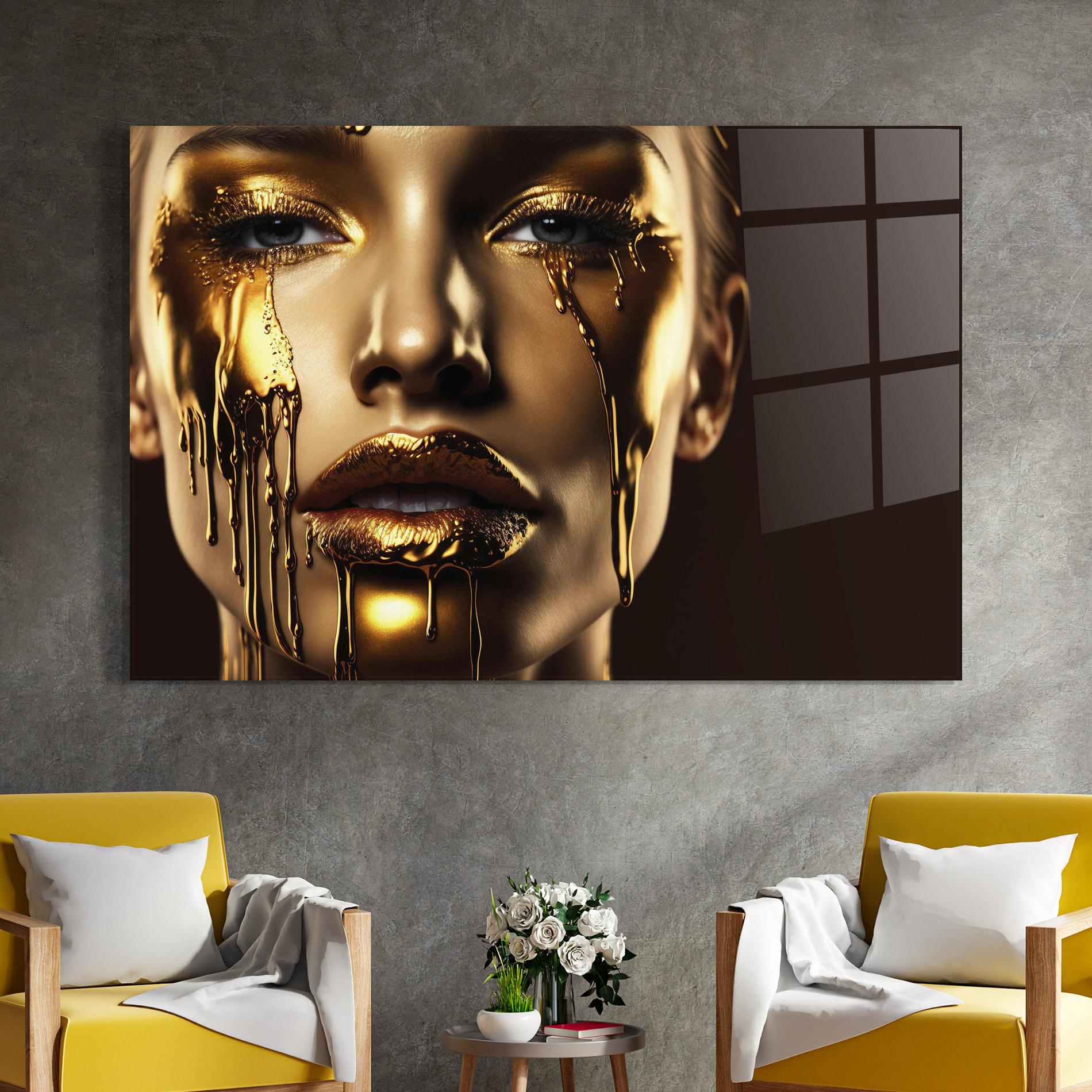 Glasbild Yellow Dripping Gold mockup 4