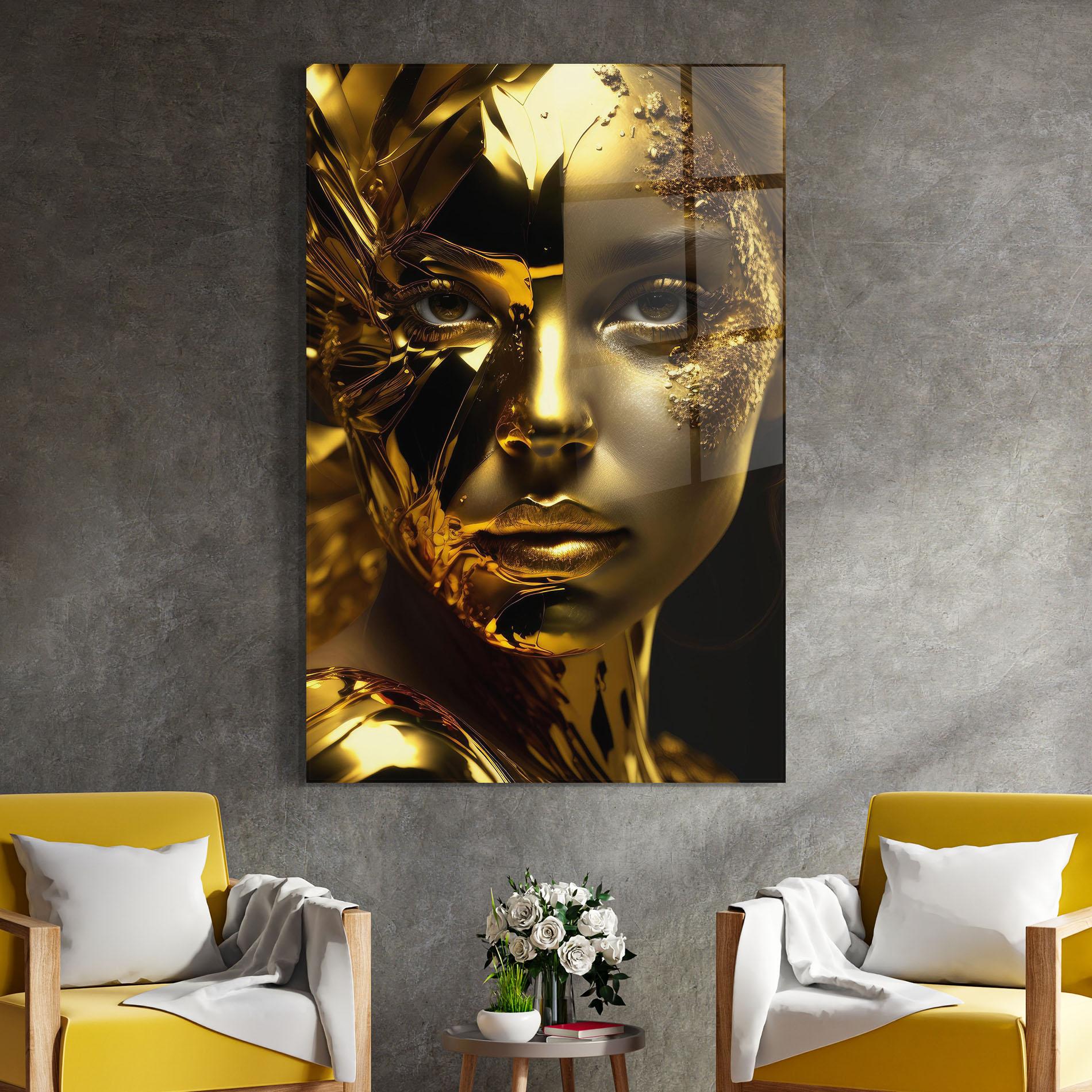 Glasbild Covered By Gold mockup 4