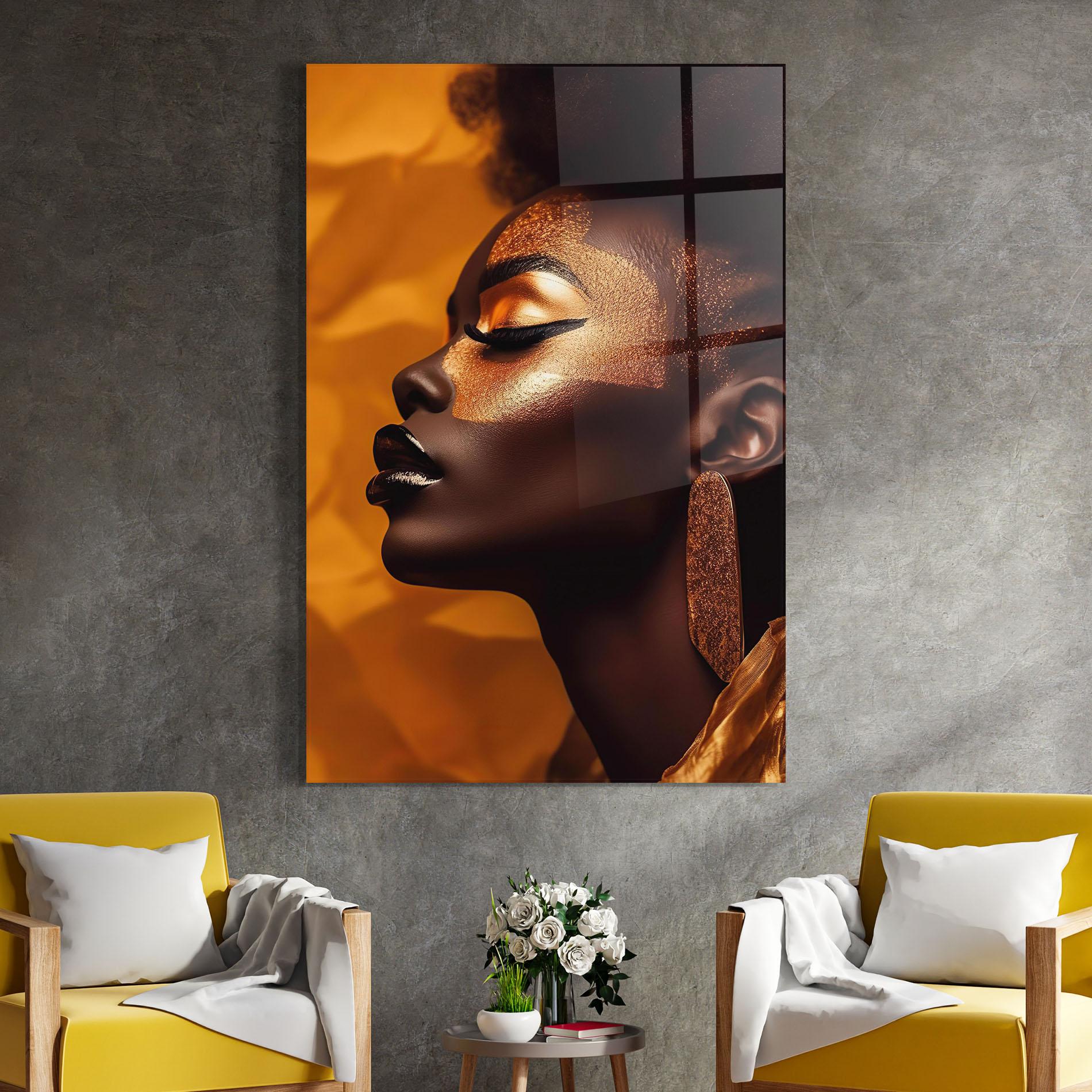 Glasbild Fashion Gold Portrait mockup 4