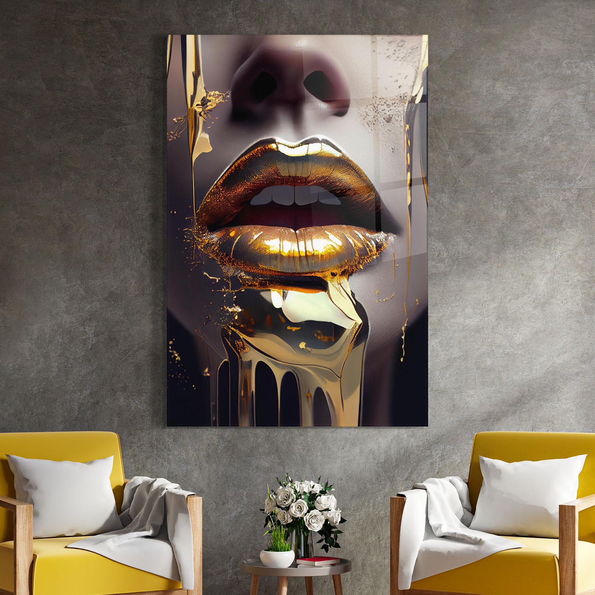 Glasbild Glamorous Gold Lips mockup 4