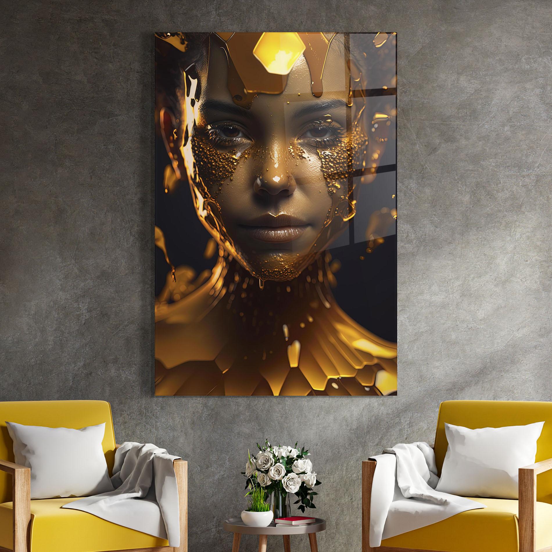 Glasbild Gold Honeycomb Girl mockup 4